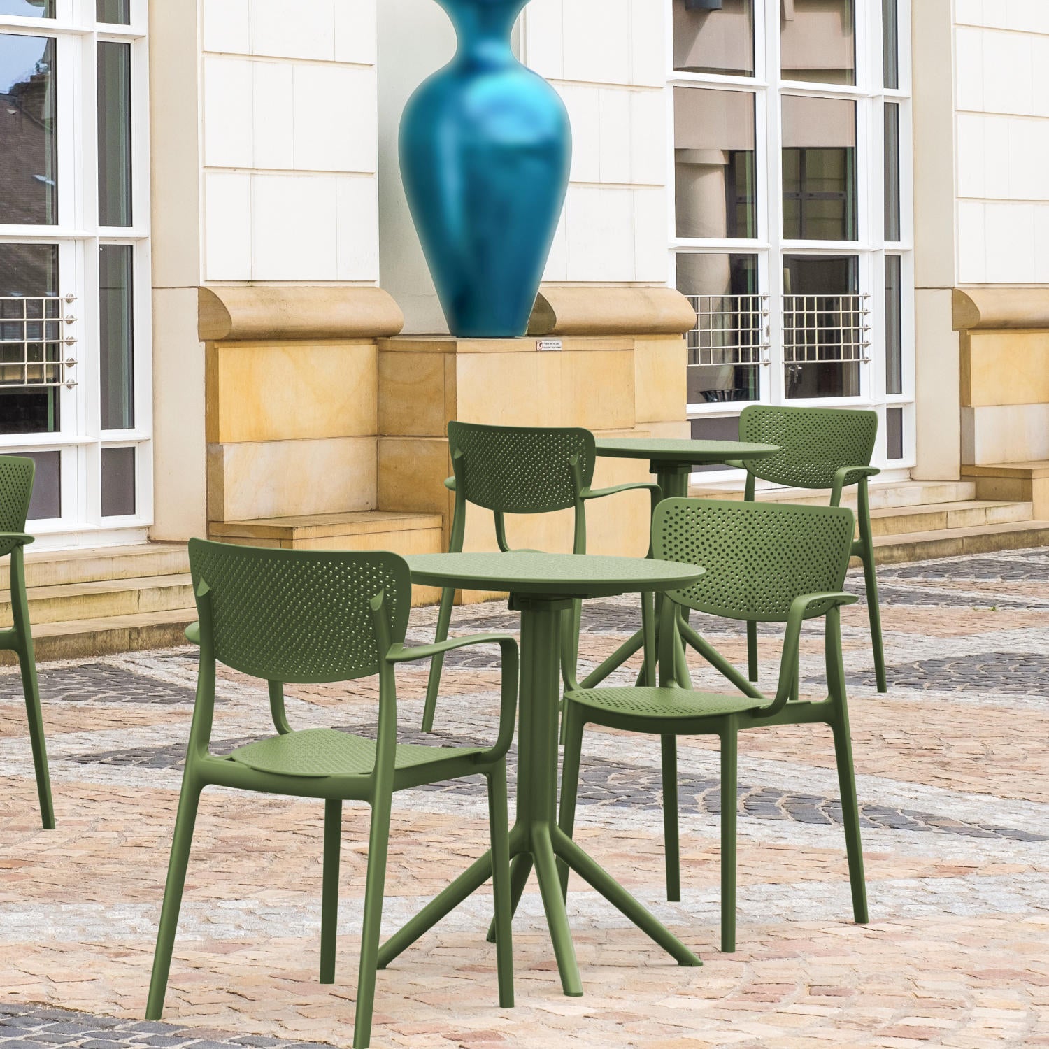 Compamia Loft Bistro Set 3 Piece with 24 inch Table Top in Black/Dark Gray/Taupe/Olive Green/White