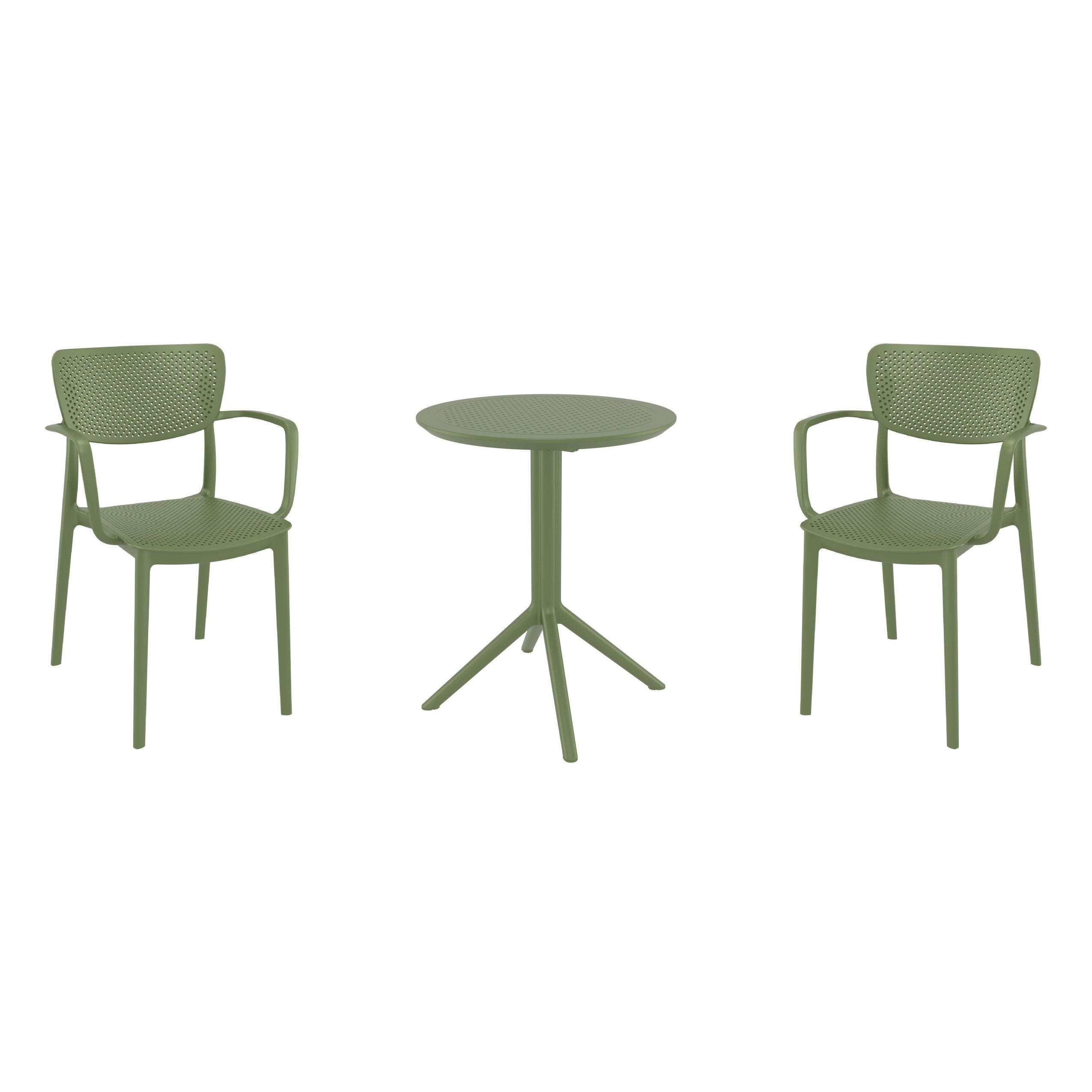 Compamia Loft Bistro Set 3 Piece with 24 inch Table Top in Black/Dark Gray/Taupe/Olive Green/White