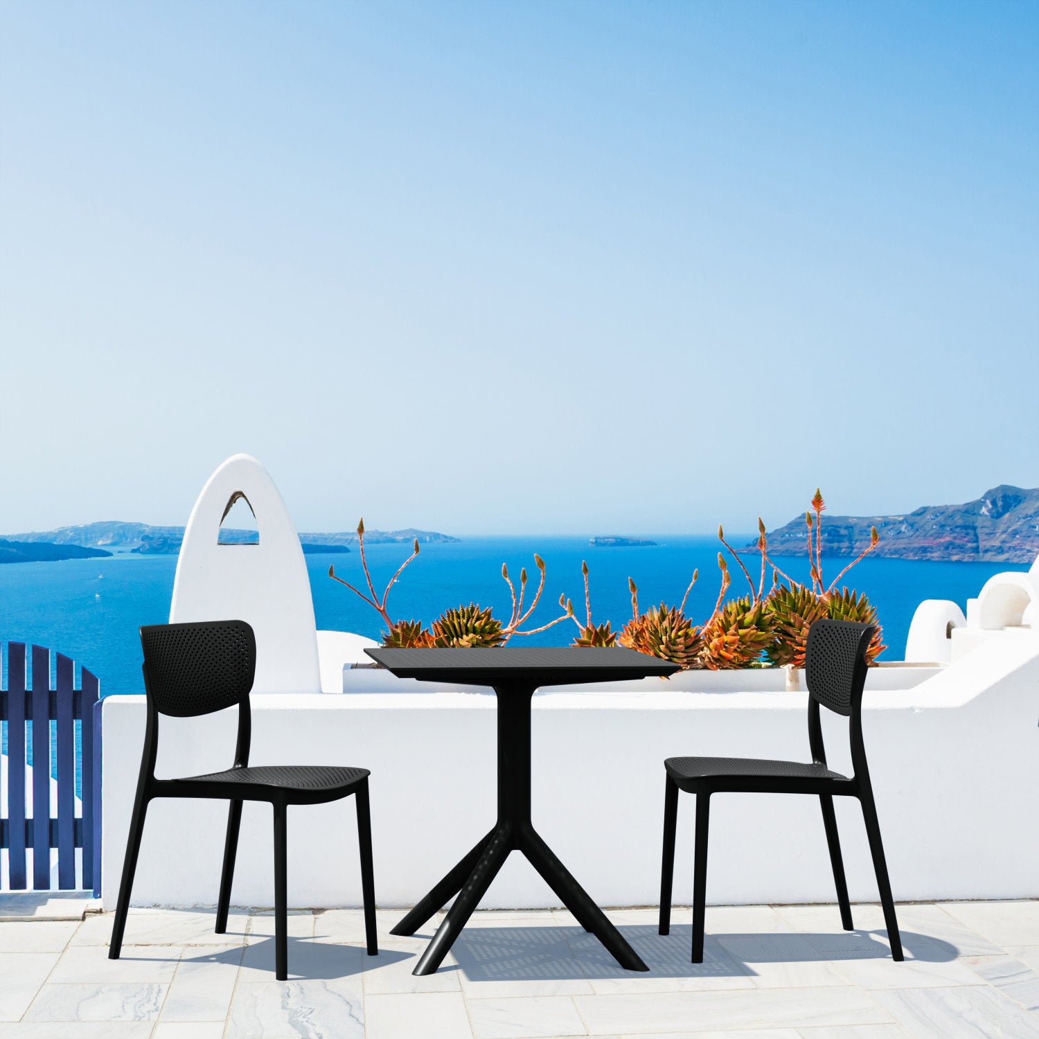 Compamia Lucy Outdoor Bistro Set 3 Piece with 24 inch Table Top Black/Dark Gray/Taupe/White