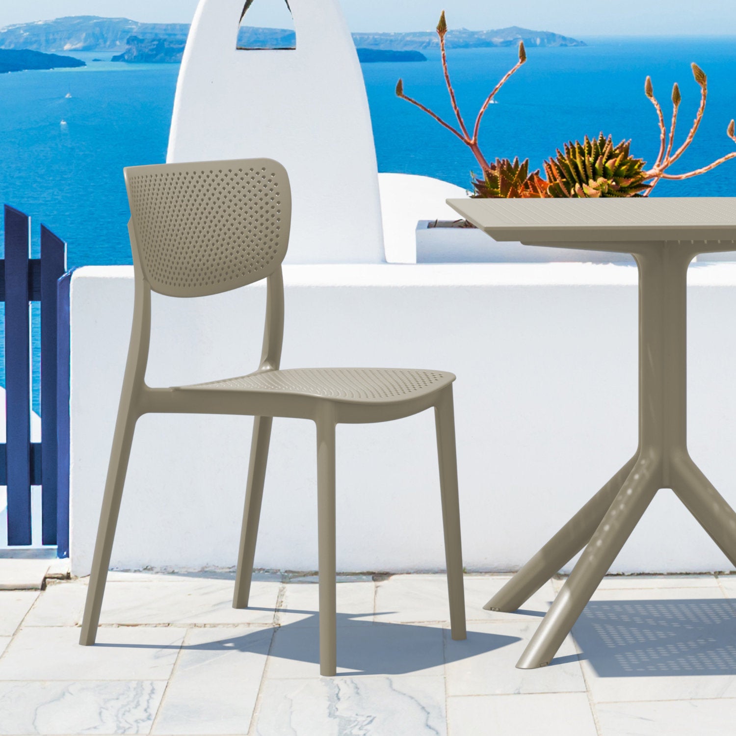 Compamia Lucy Outdoor Bistro Set 3 Piece with 24 inch Table Top Black/Dark Gray/Taupe/White