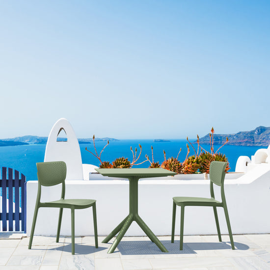 Compamia Lucy Outdoor Bistro Set 3 Piece with 24/27/31 inch Table Top in Olive Green/Black/Dark Gray/Taupe/White