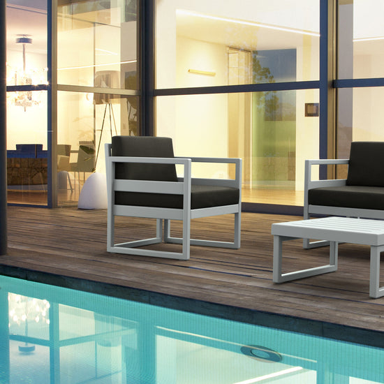 Compamia Mykonos Patio Club Chair Silver with Sunbrella Charcoal/Natural Cushion