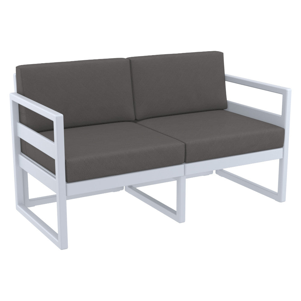 Compamia Mykonos Patio Loveseat Silver with Sunbrella Charcoal/Natural Cushion