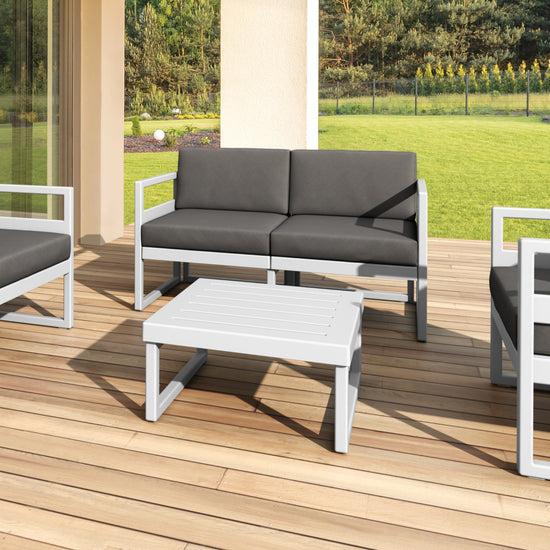 Compamia Mykonos Patio Loveseat Silver with Sunbrella Charcoal/Natural Cushion