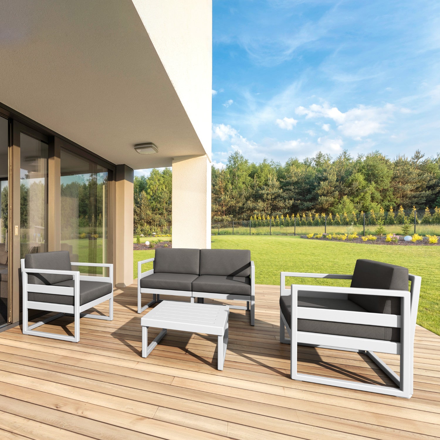 Compamia Mykonos Patio Loveseat Silver with Sunbrella Charcoal/Natural Cushion
