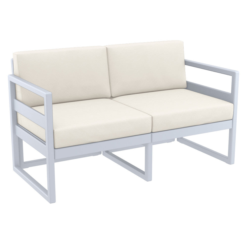 Compamia Mykonos Patio Loveseat Silver with Sunbrella Charcoal/Natural Cushion