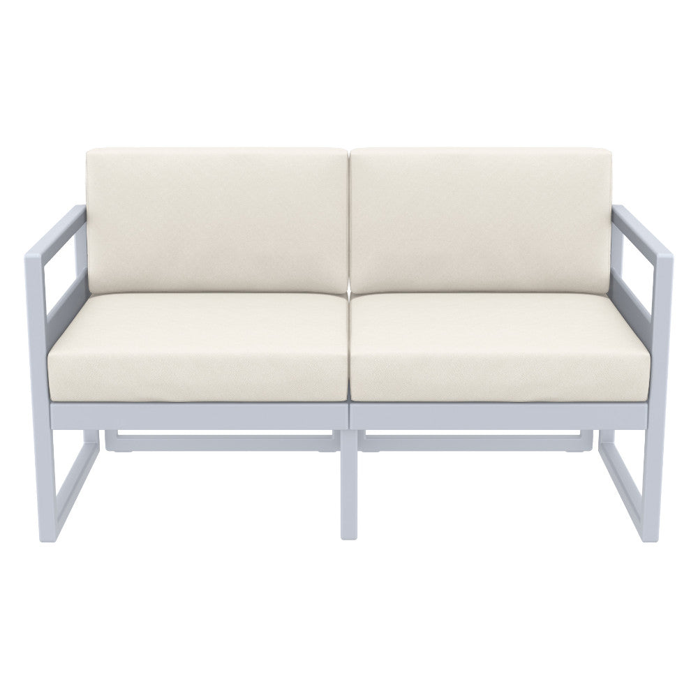 Compamia Mykonos Patio Loveseat Silver with Sunbrella Charcoal/Natural Cushion