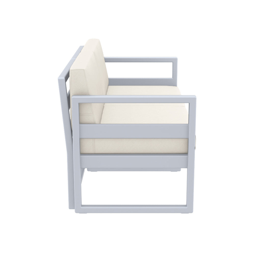 Compamia Mykonos Patio Loveseat Silver with Sunbrella Charcoal/Natural Cushion