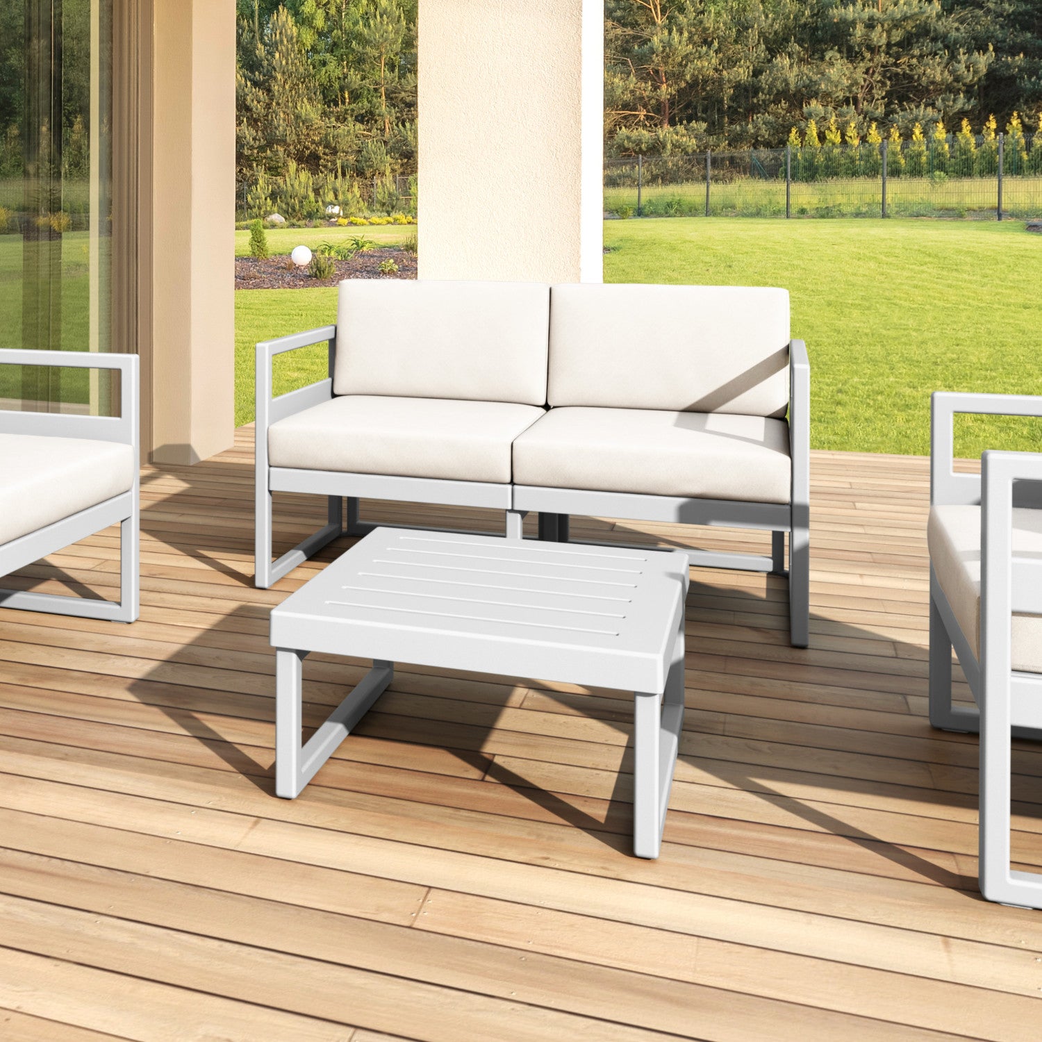 Compamia Mykonos Patio Loveseat Silver with Sunbrella Charcoal/Natural Cushion