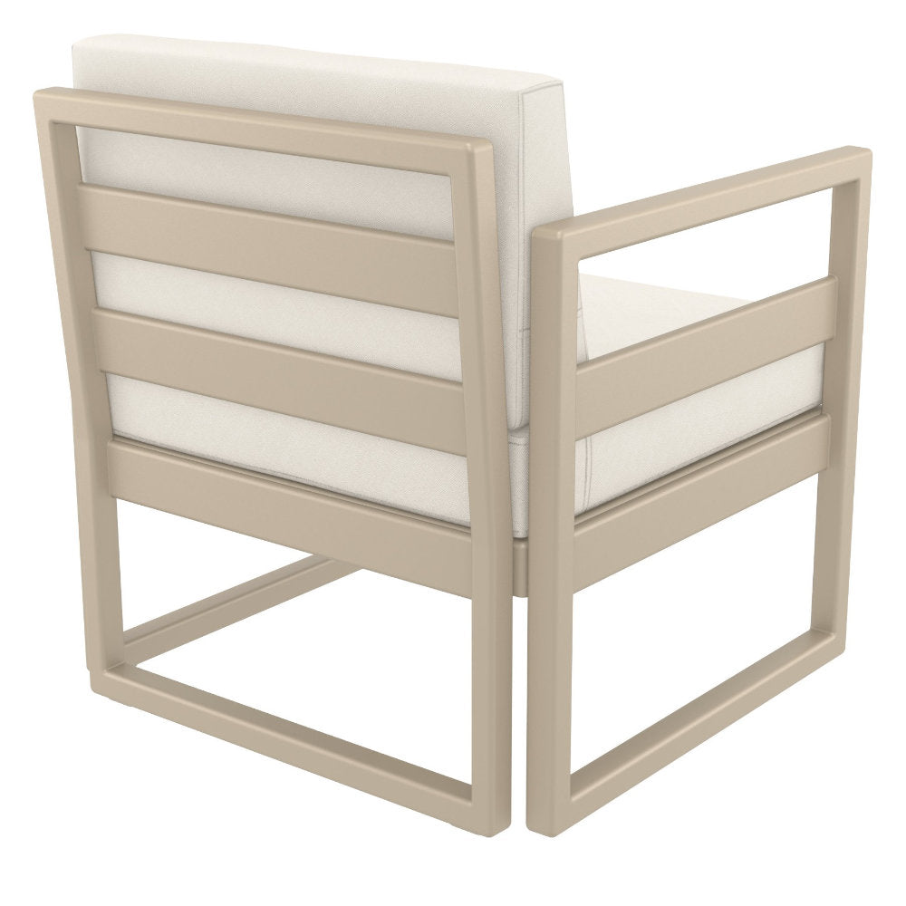 Compamia Mykonos Club Seating Set 3 Piece in Taupe/White/Silver with Sunbrella Charcoal/Natural/Taupe Cushion