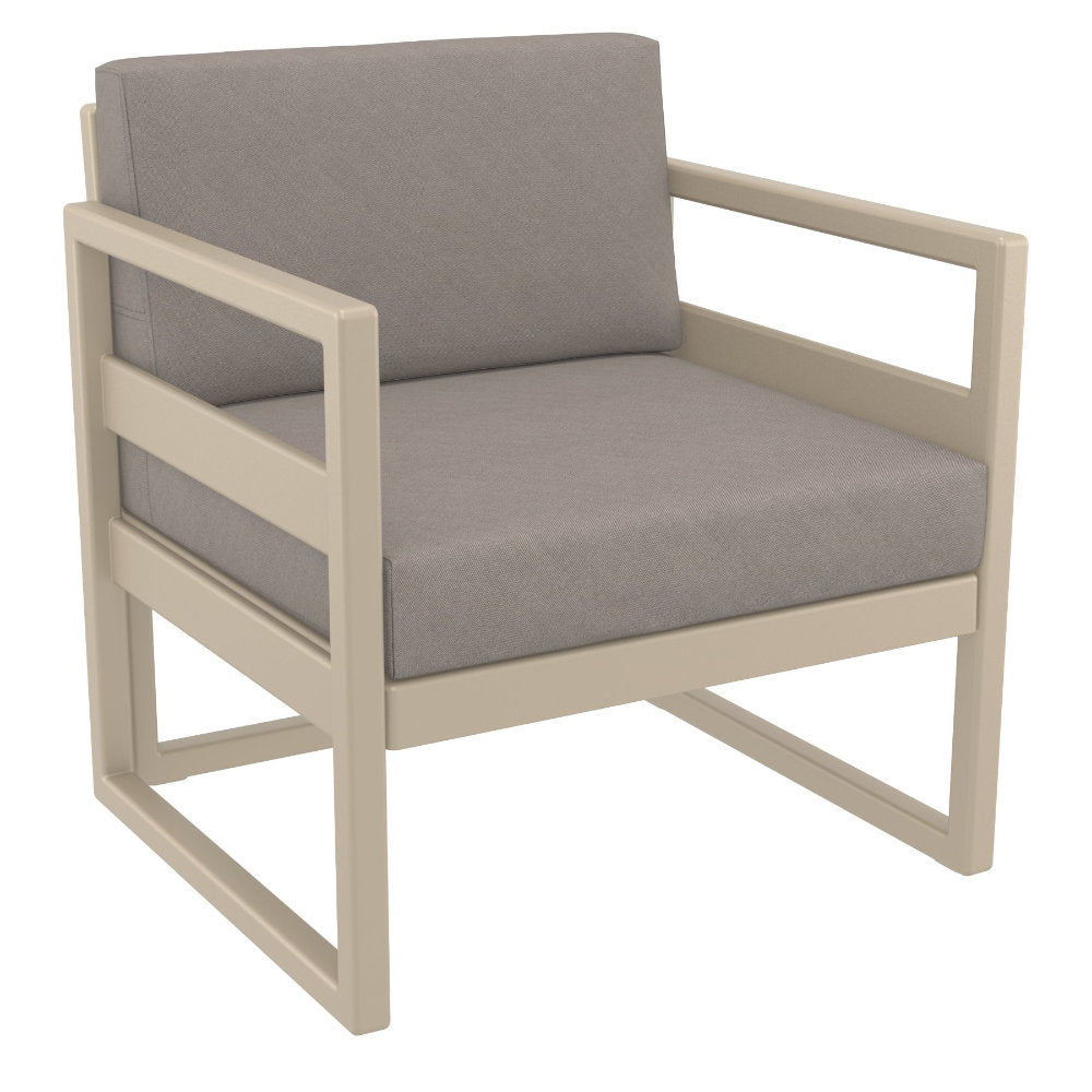 Compamia Mykonos Club Seating Set 3 Piece in Taupe/White/Silver with Sunbrella Charcoal/Natural/Taupe Cushion