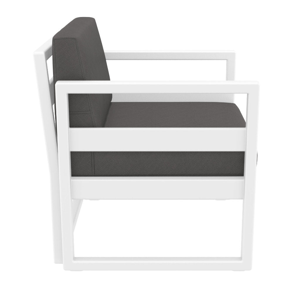 Compamia Mykonos Club Seating Set 3 Piece in Taupe/White/Silver with Sunbrella Charcoal/Natural/Taupe Cushion