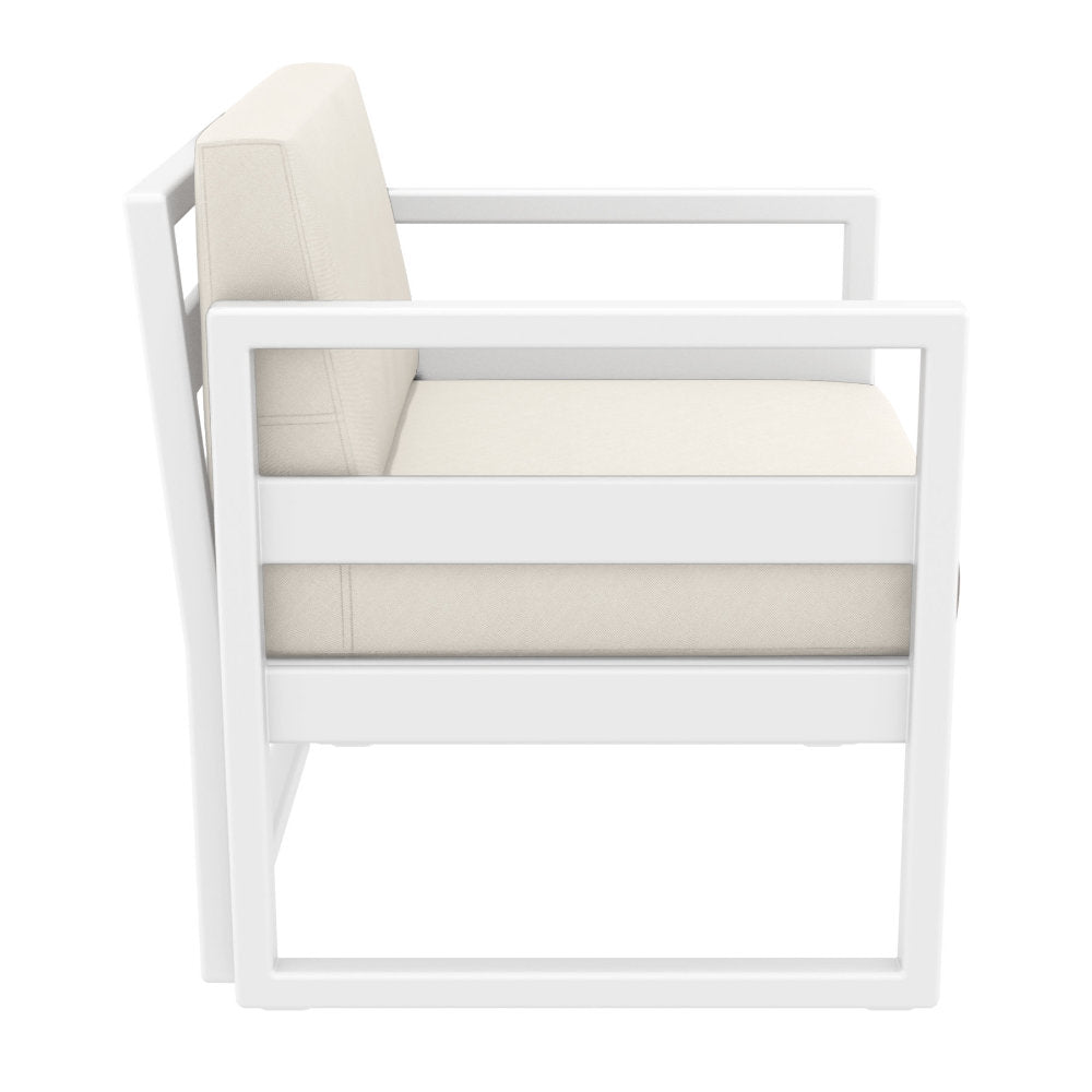 Compamia Mykonos Club Seating Set 3 Piece in Taupe/White/Silver with Sunbrella Charcoal/Natural/Taupe Cushion