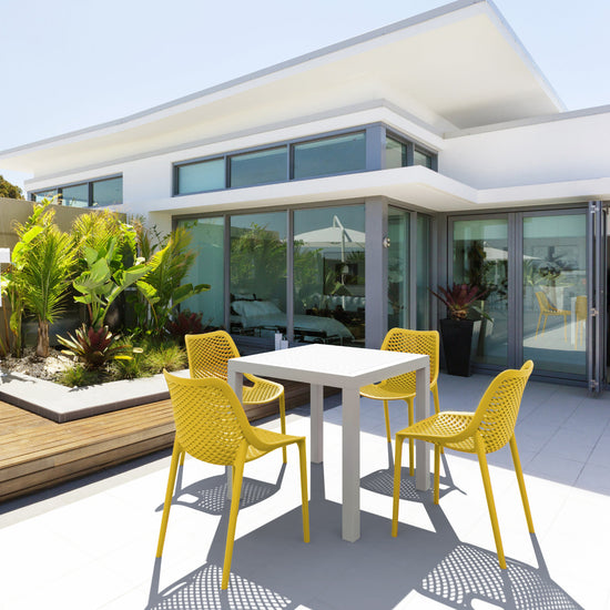 Compamia Air Mix Square Dining Set with White Table and 4 Taupe/Orange/Red/Tropical Geen/Yellow Chairs