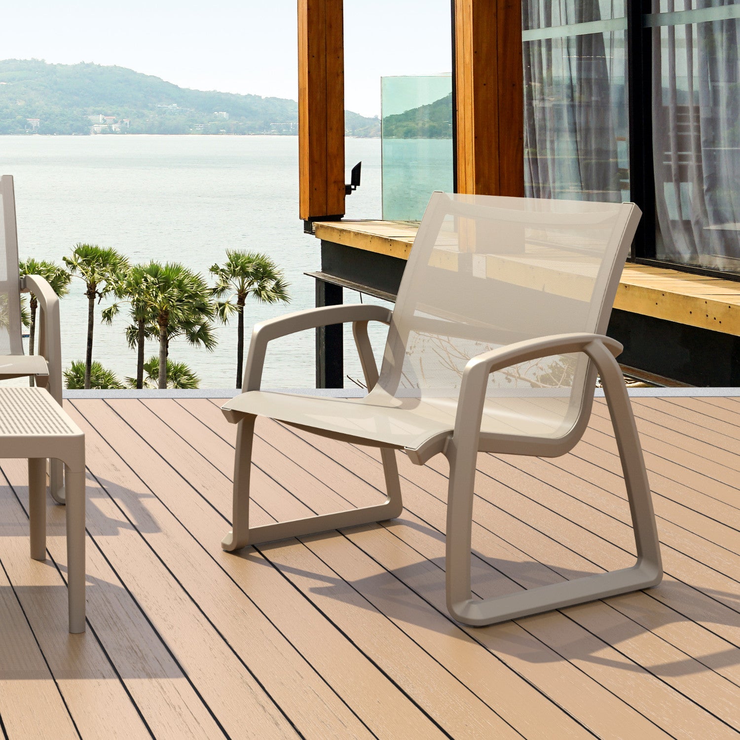 Compamia Pacific Club Arm Chair in Black/Dark Gray/Taupe/White Frame- Set of two