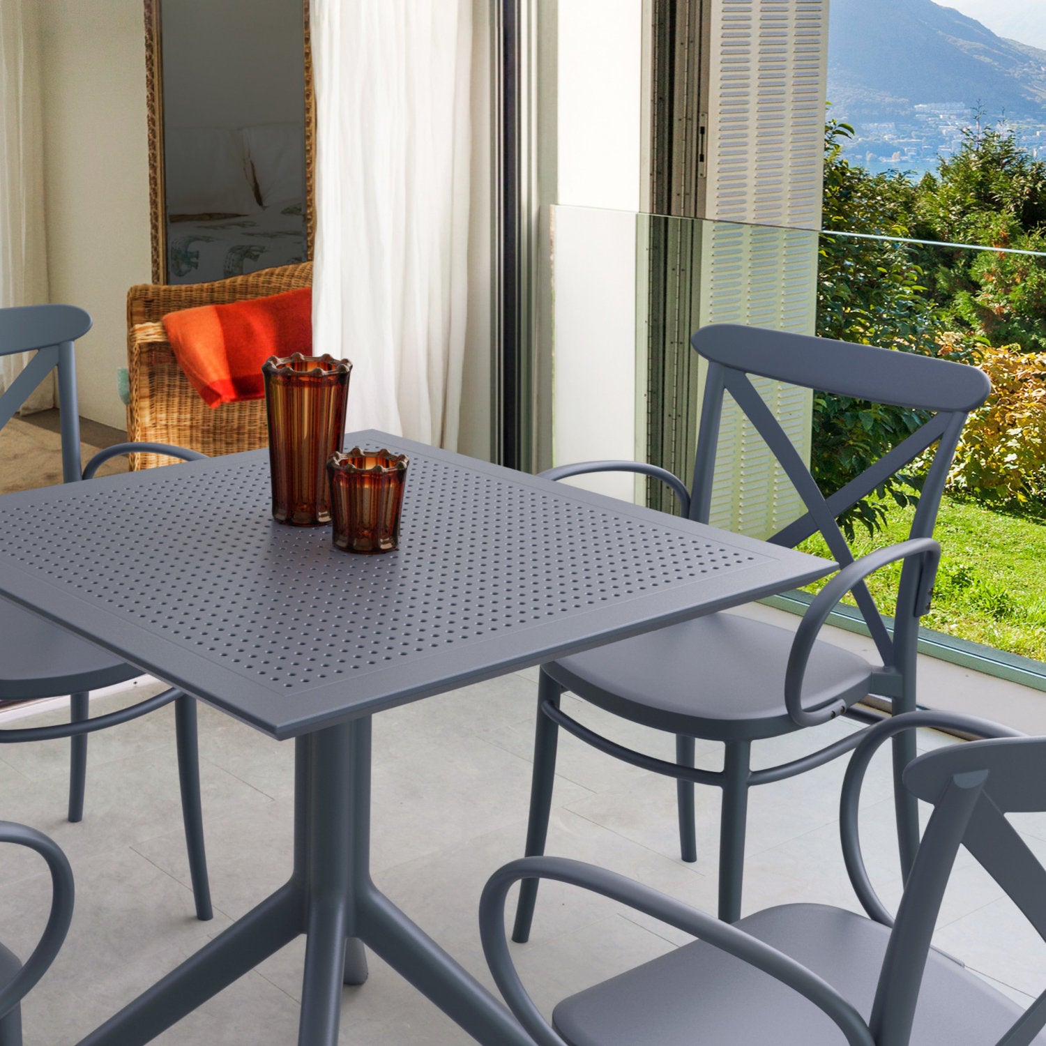 Compamia Cross XL Patio Dining Set with 4 Chairs Black/Dark Gray/Taupe/White/Olive Green