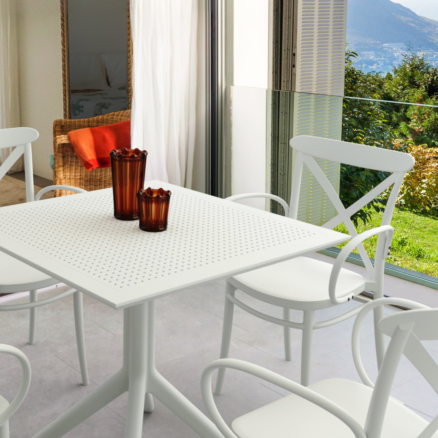 Compamia Cross XL Patio Dining Set with 4 Chairs Black/Dark Gray/Taupe/White/Olive Green