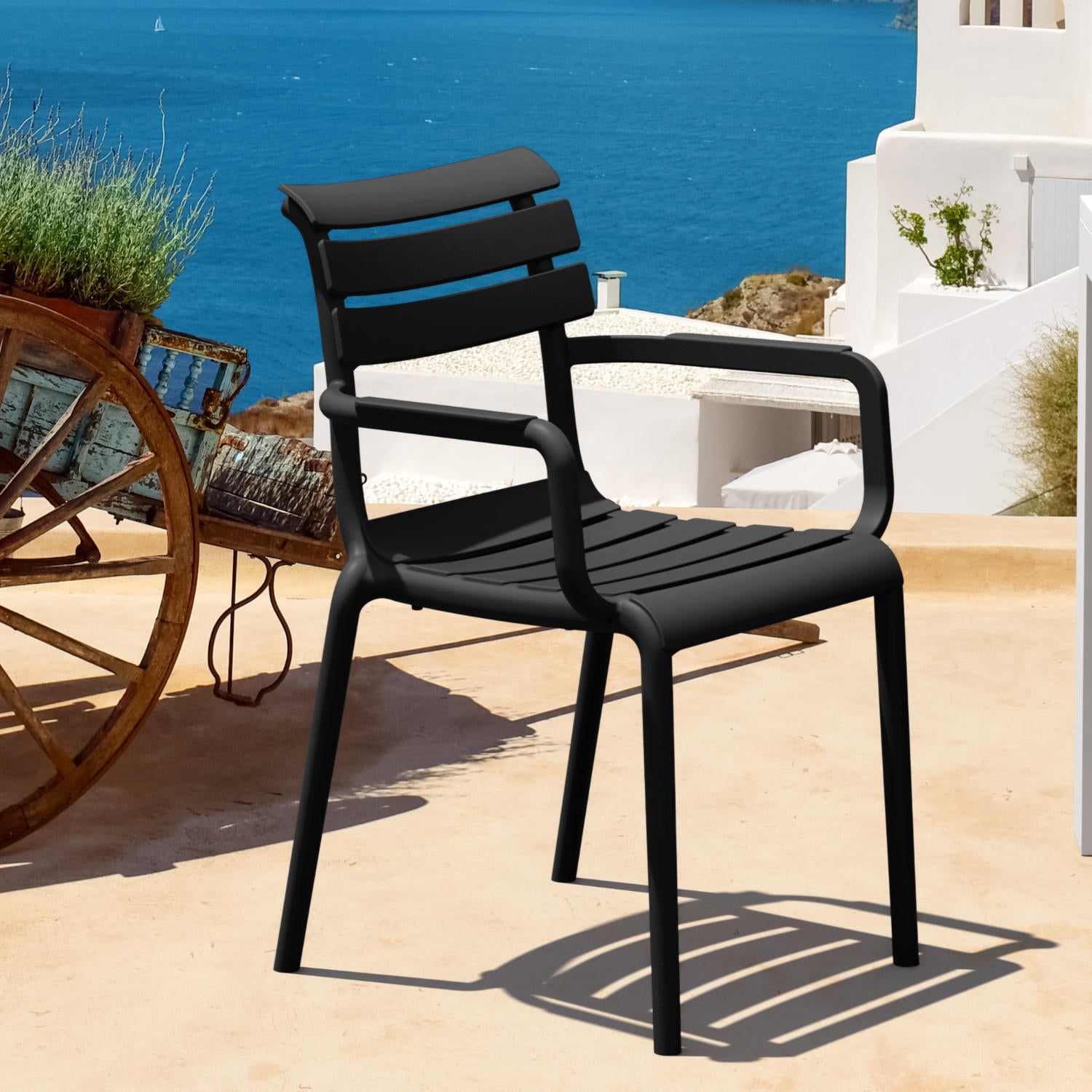 Compamia Paris Resin Outdoor Arm Chair In Black/Dark Gray/Taupe/Marsala/Olive Green/White - Set of 2