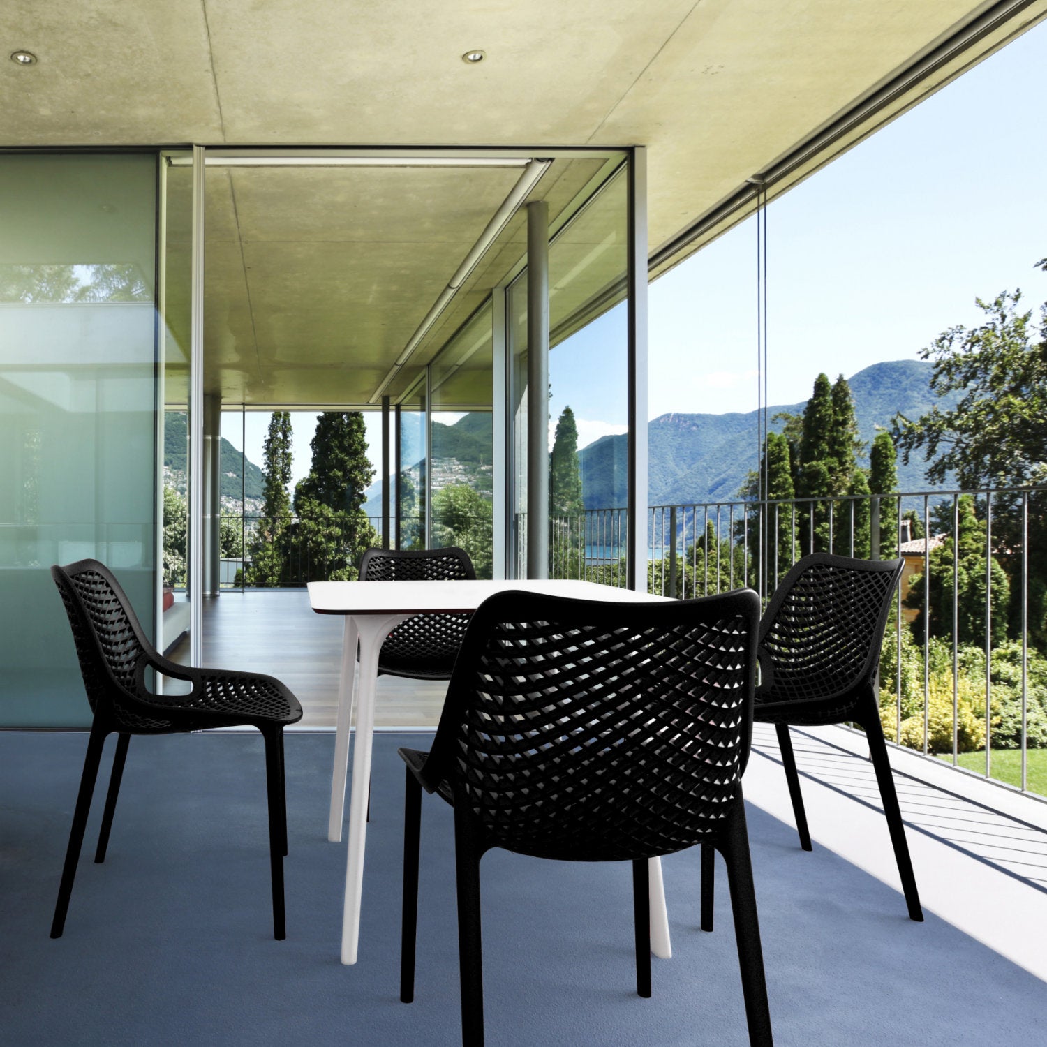 Compamia Air Maya Square Dining Set with White Table and 4 Black/Dark Gray/Taupe/Orange/Red/Tropical Green/White/Yellow Chairs