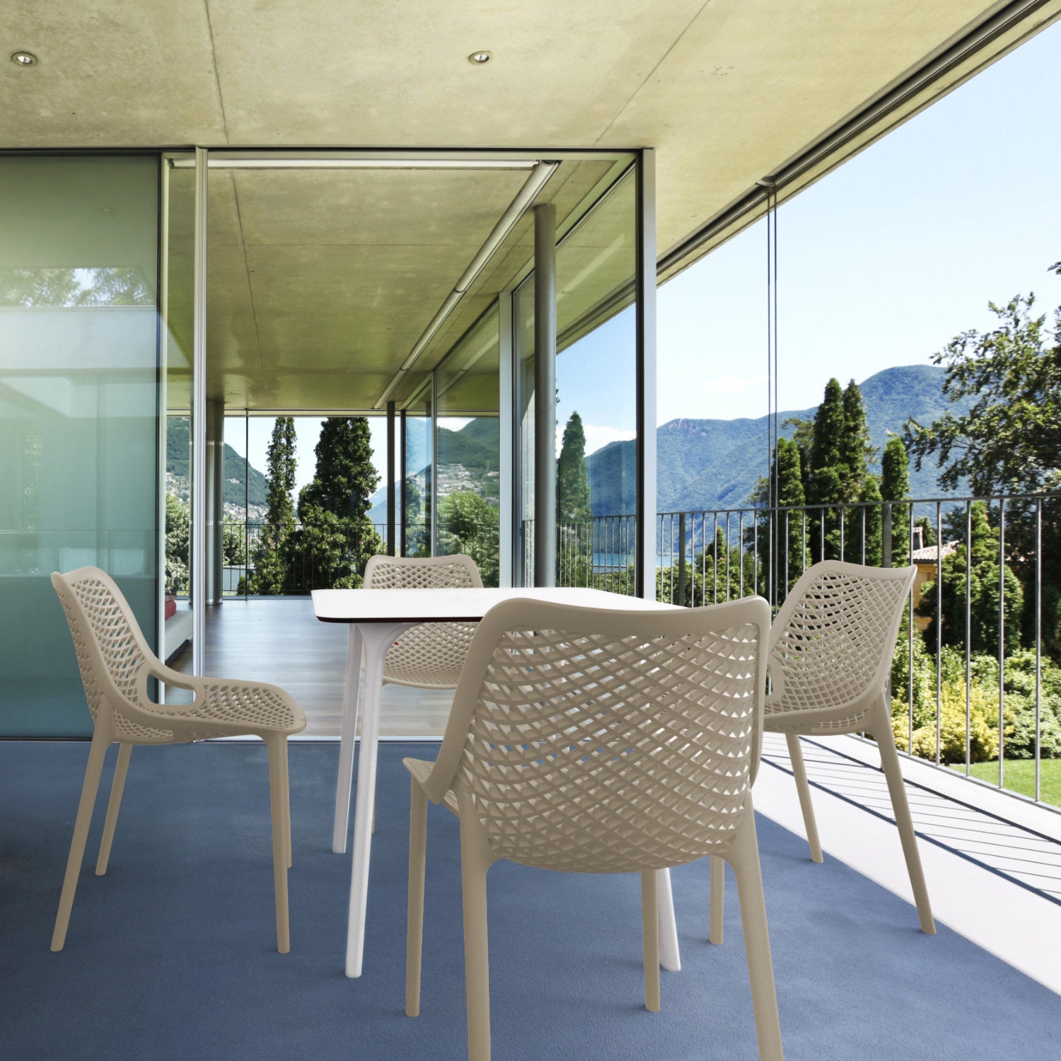 Compamia Air Maya Square Dining Set with White Table and 4 Black/Dark Gray/Taupe/Orange/Red/Tropical Green/White/Yellow Chairs