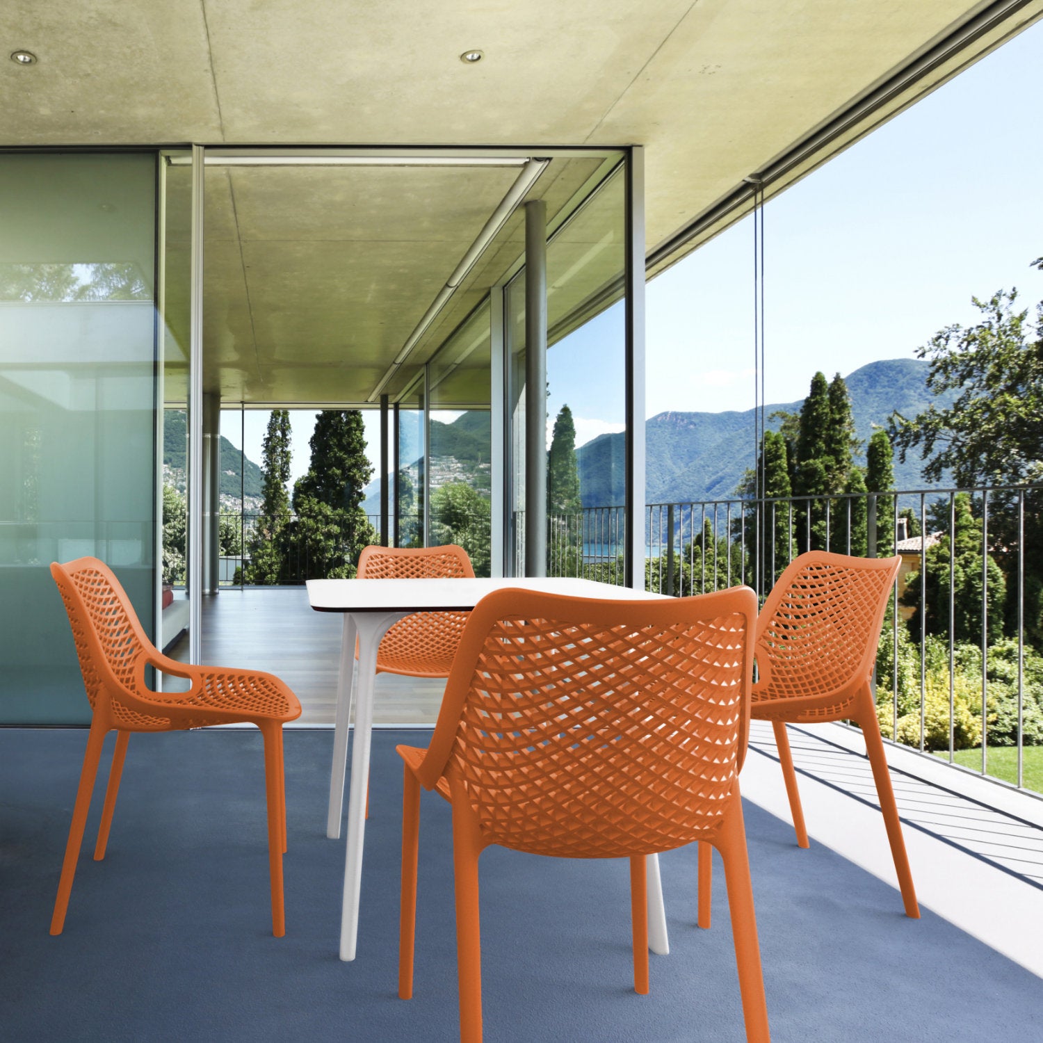 Compamia Air Maya Square Dining Set with White Table and 4 Black/Dark Gray/Taupe/Orange/Red/Tropical Green/White/Yellow Chairs