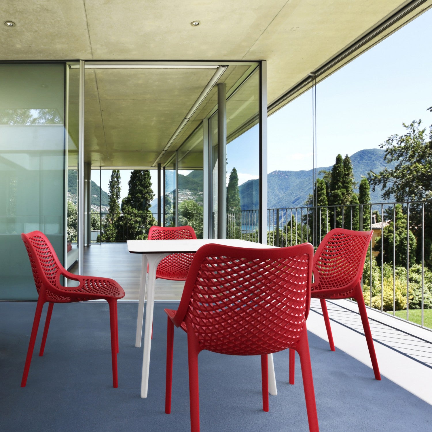 Compamia Air Maya Square Dining Set with White Table and 4 Black/Dark Gray/Taupe/Orange/Red/Tropical Green/White/Yellow Chairs