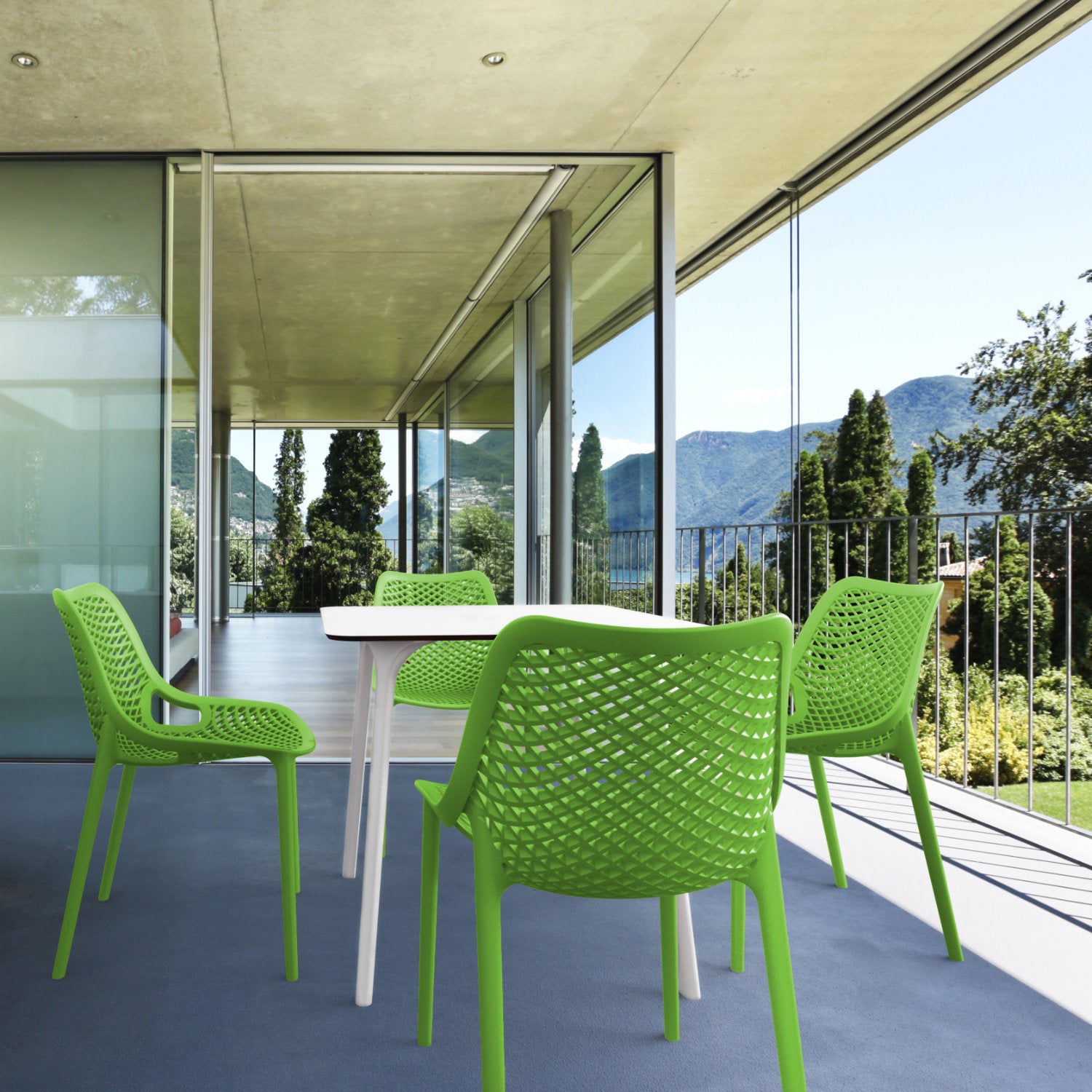 Compamia Air Maya Square Dining Set with White Table and 4 Black/Dark Gray/Taupe/Orange/Red/Tropical Green/White/Yellow Chairs
