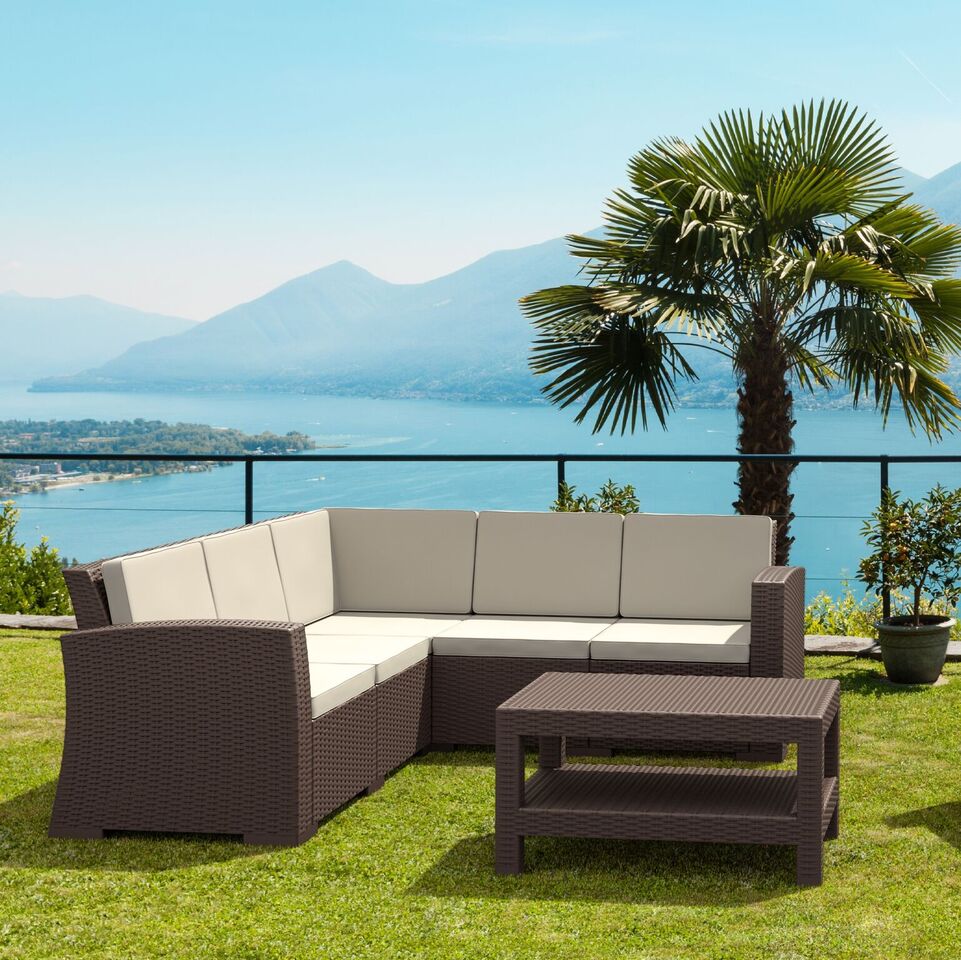Compamia Monaco Resin Patio Sectional 5 piece Brown with Cushion
