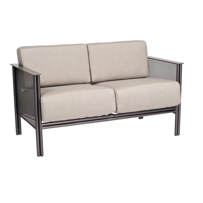 Woodard Jax Love Seat, Aged Teak, Beach Bum Creamsicle (Grade A), Grade A Fabric, Garden Chairs, Loveseat, Jax, Iron, Loveseats, Rectangular, Outdoor