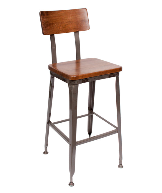 BFM Seating Lincoln Barstool With Steel Frame And Clear Coat Finish - Aluminum Ash/Metal Back