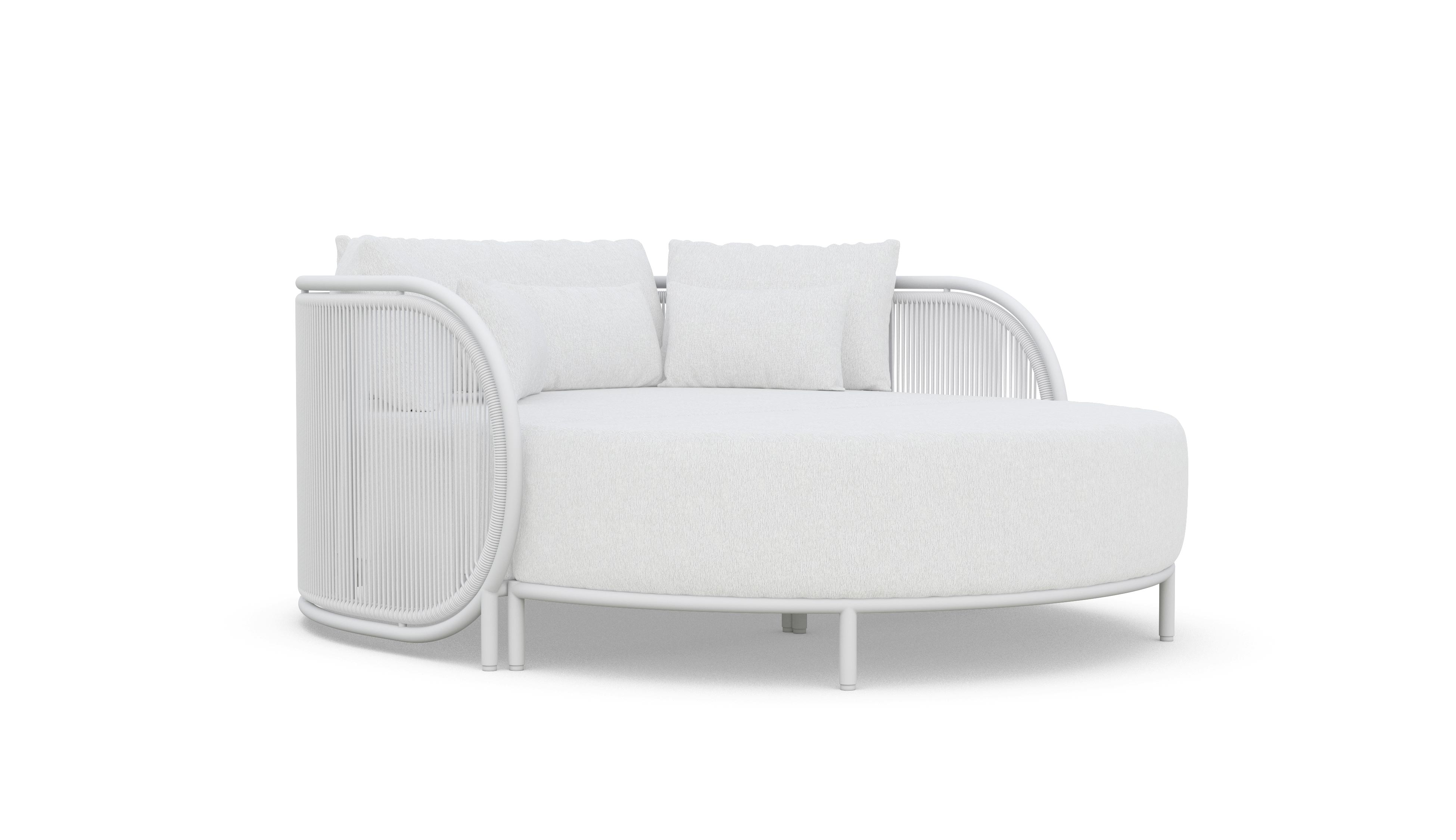 Azzurro Living Kamari Day Bed With Matte White Aluminum Frame And White Mist All-Weather Texteline Rope