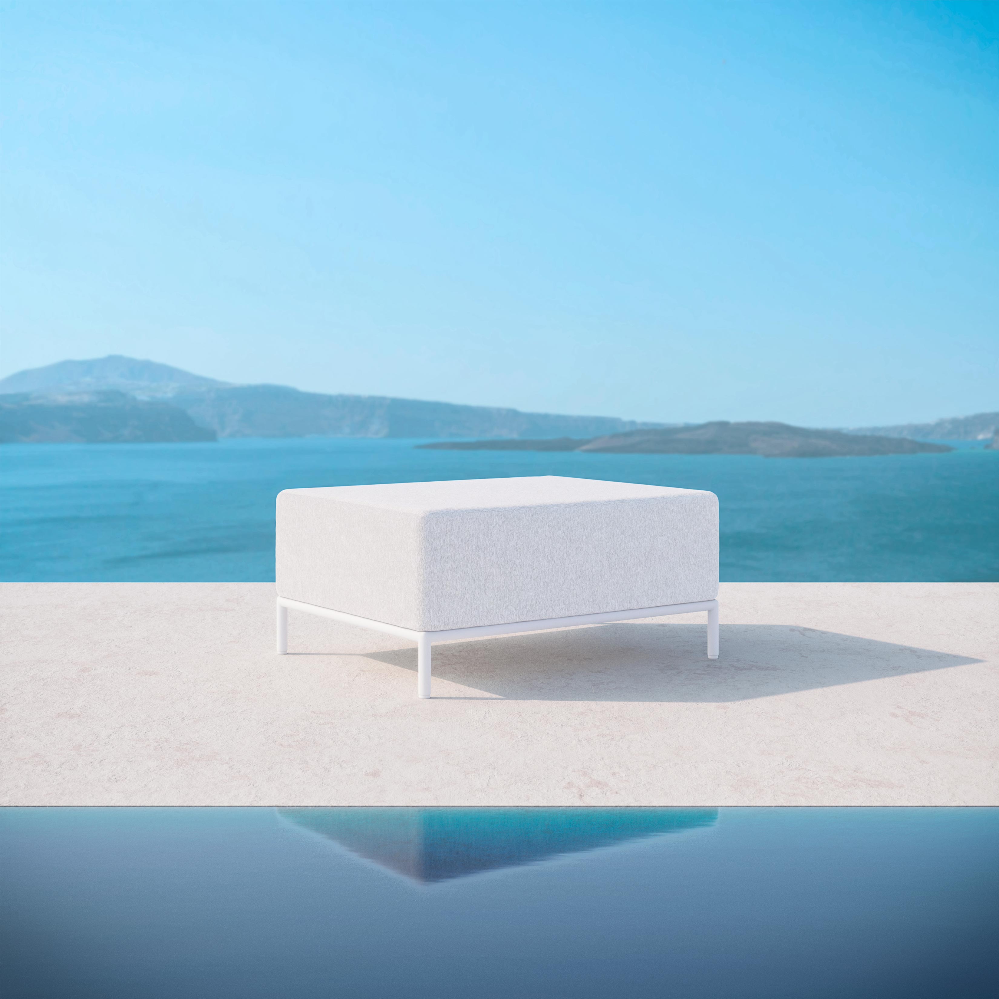 Azzurro Living Kamari Ottoman With Matte White Aluminum Frame And White Mist All-Weather Texteline Rope