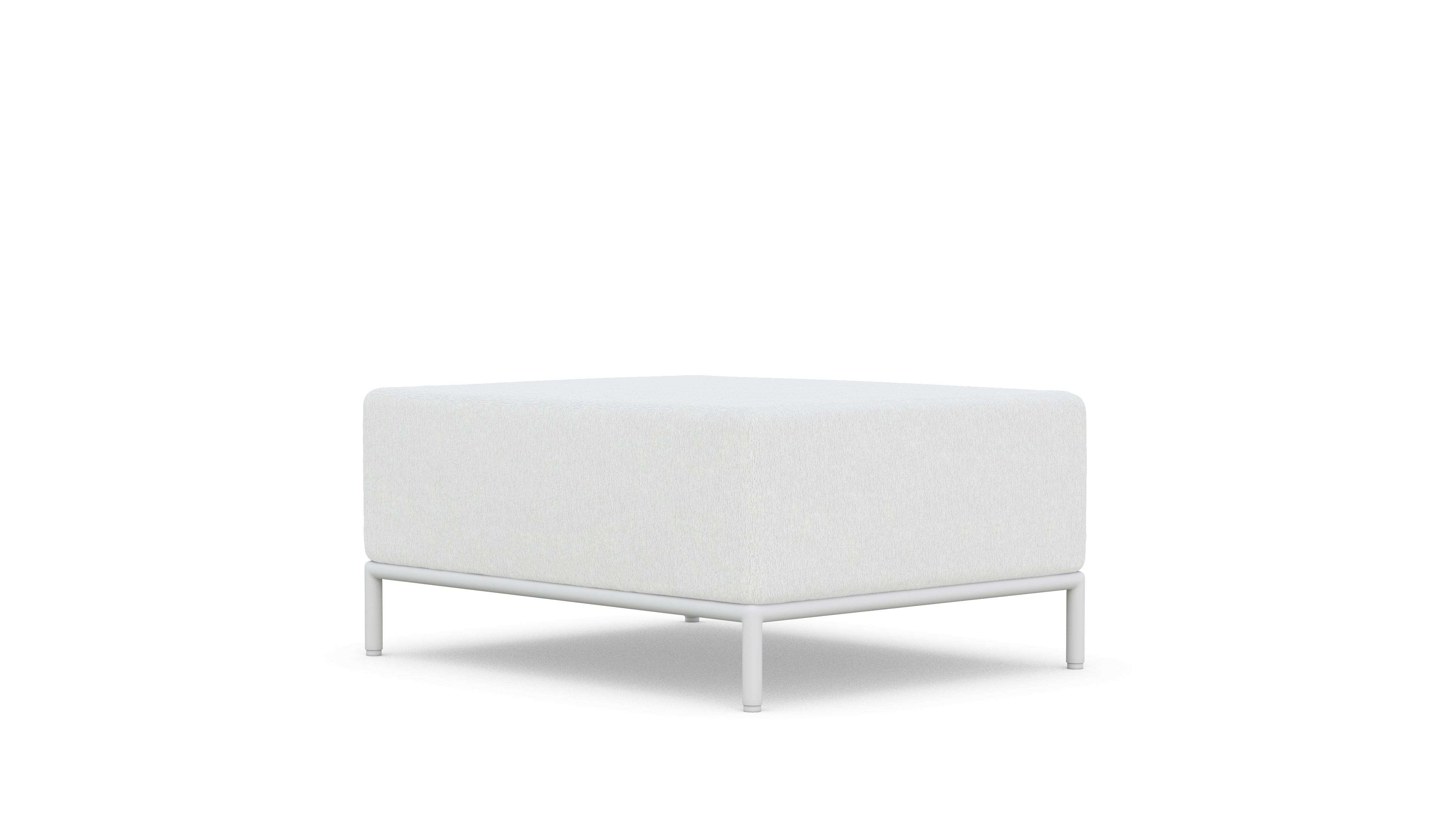 Azzurro Living Kamari Ottoman With Matte White Aluminum Frame And White Mist All-Weather Texteline Rope