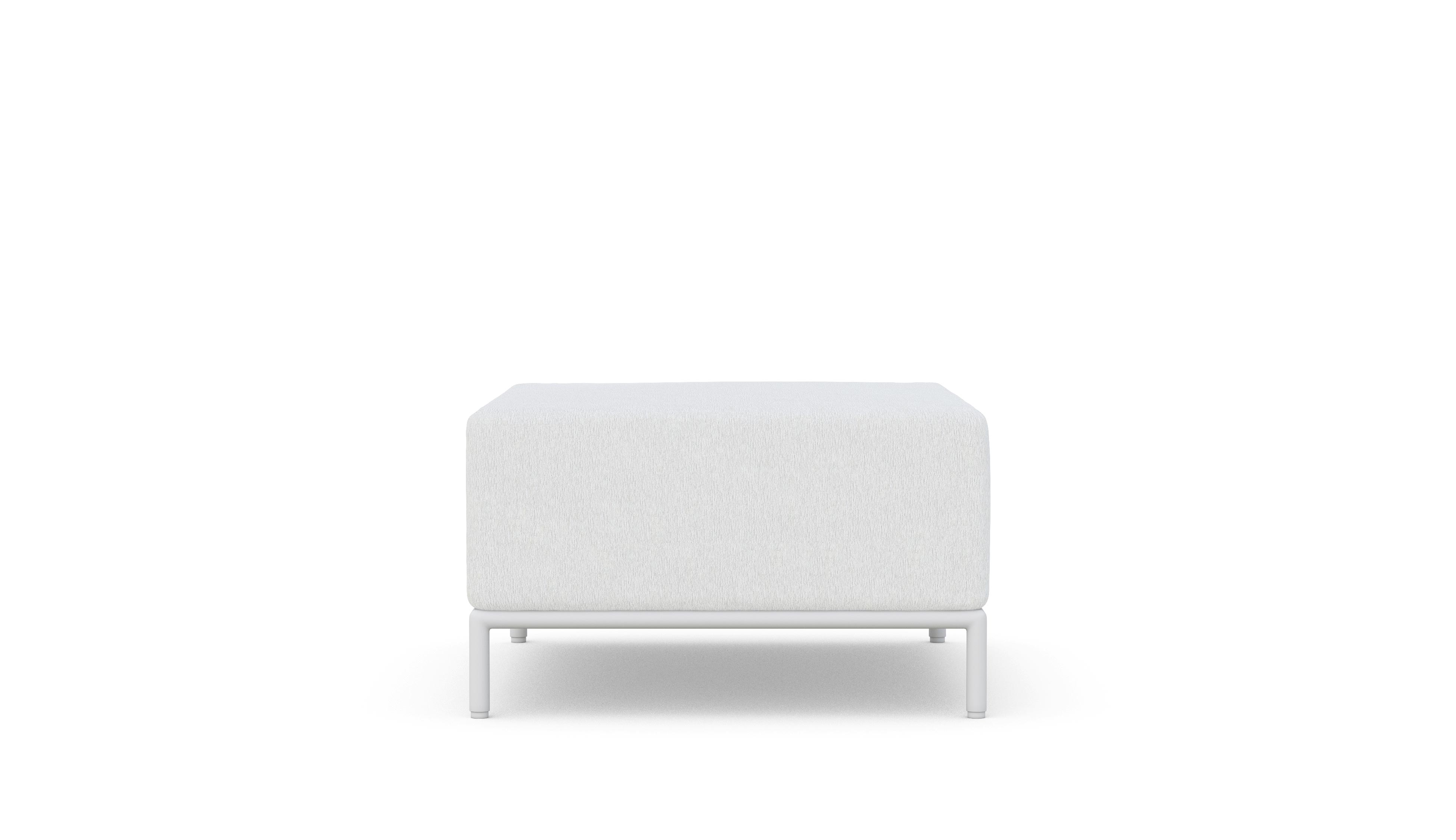 Azzurro Living Kamari Ottoman With Matte White Aluminum Frame And White Mist All-Weather Texteline Rope