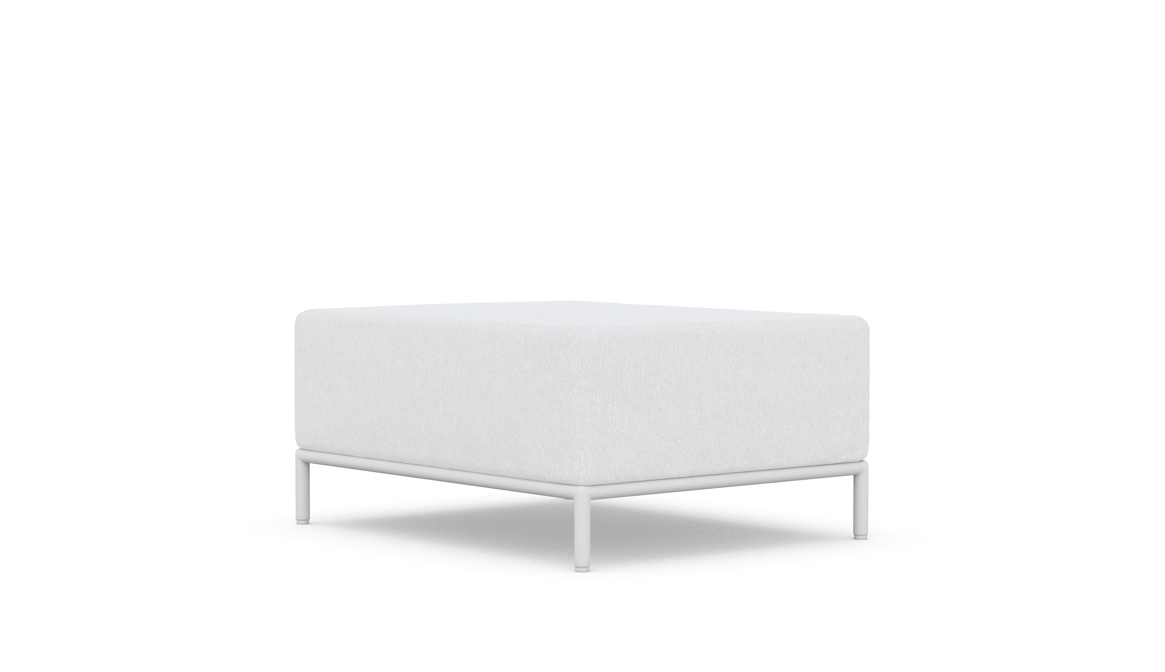 Azzurro Living Kamari Ottoman With Matte White Aluminum Frame And White Mist All-Weather Texteline Rope