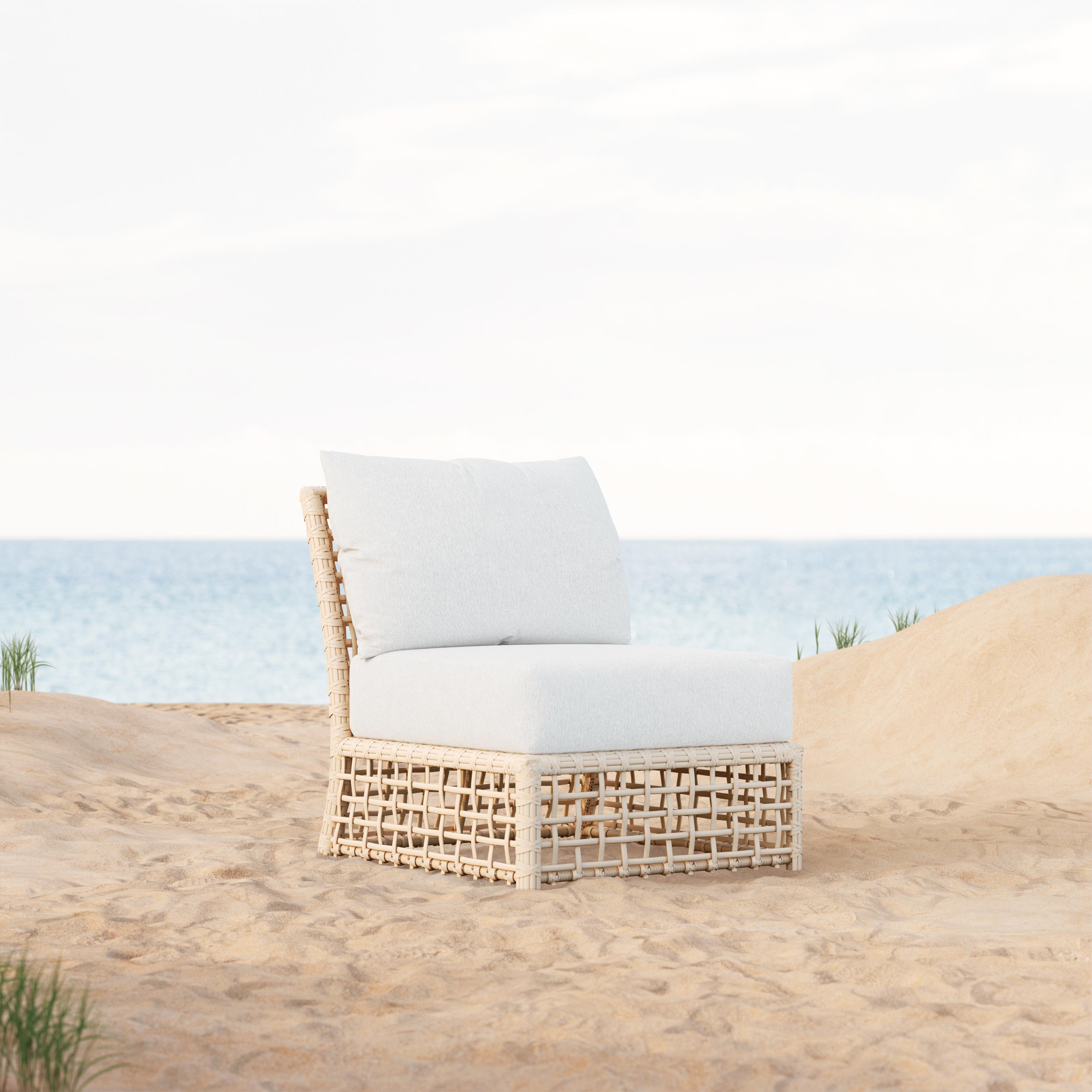Azzurro Living Kiawah Corner Chair With Natural Aluminum Frame And Almond All-Weather Wicker