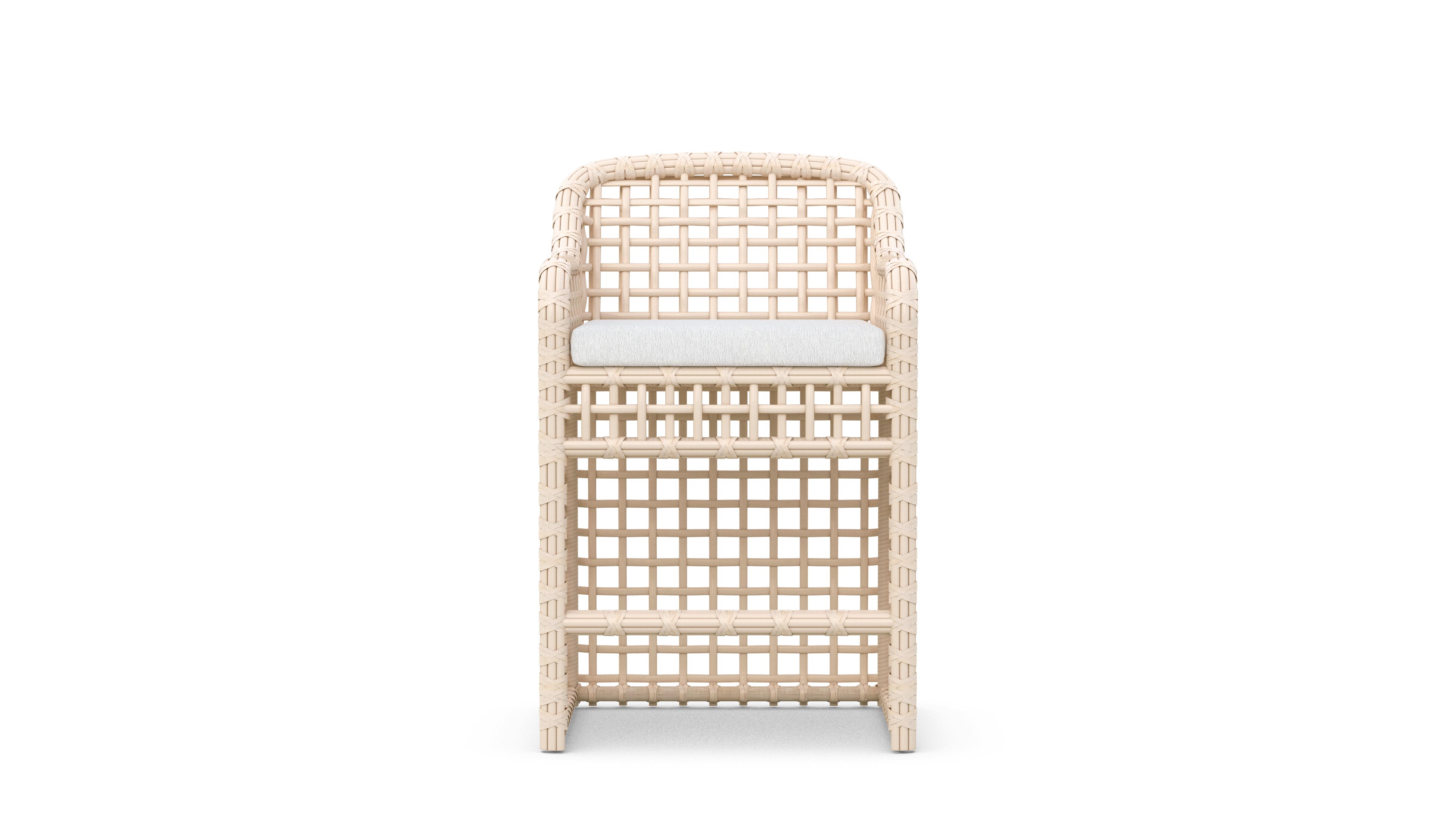 Azzurro Living Kiawah Counter Stool With Natural Aluminum Frame And Almond All-Weather Wicker