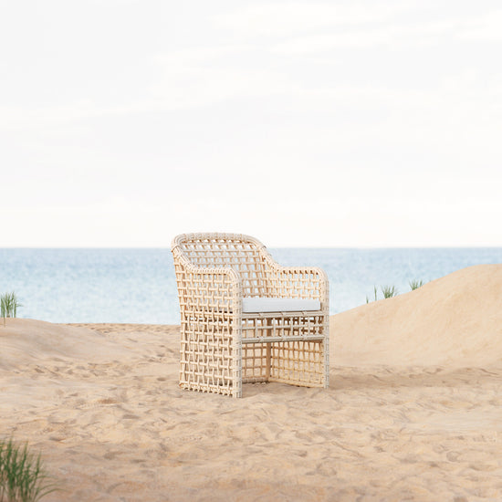 Azzurro Living Kiawah Dining Chair With Matte White Aluminum Frame and Almond All-Weather Wicker