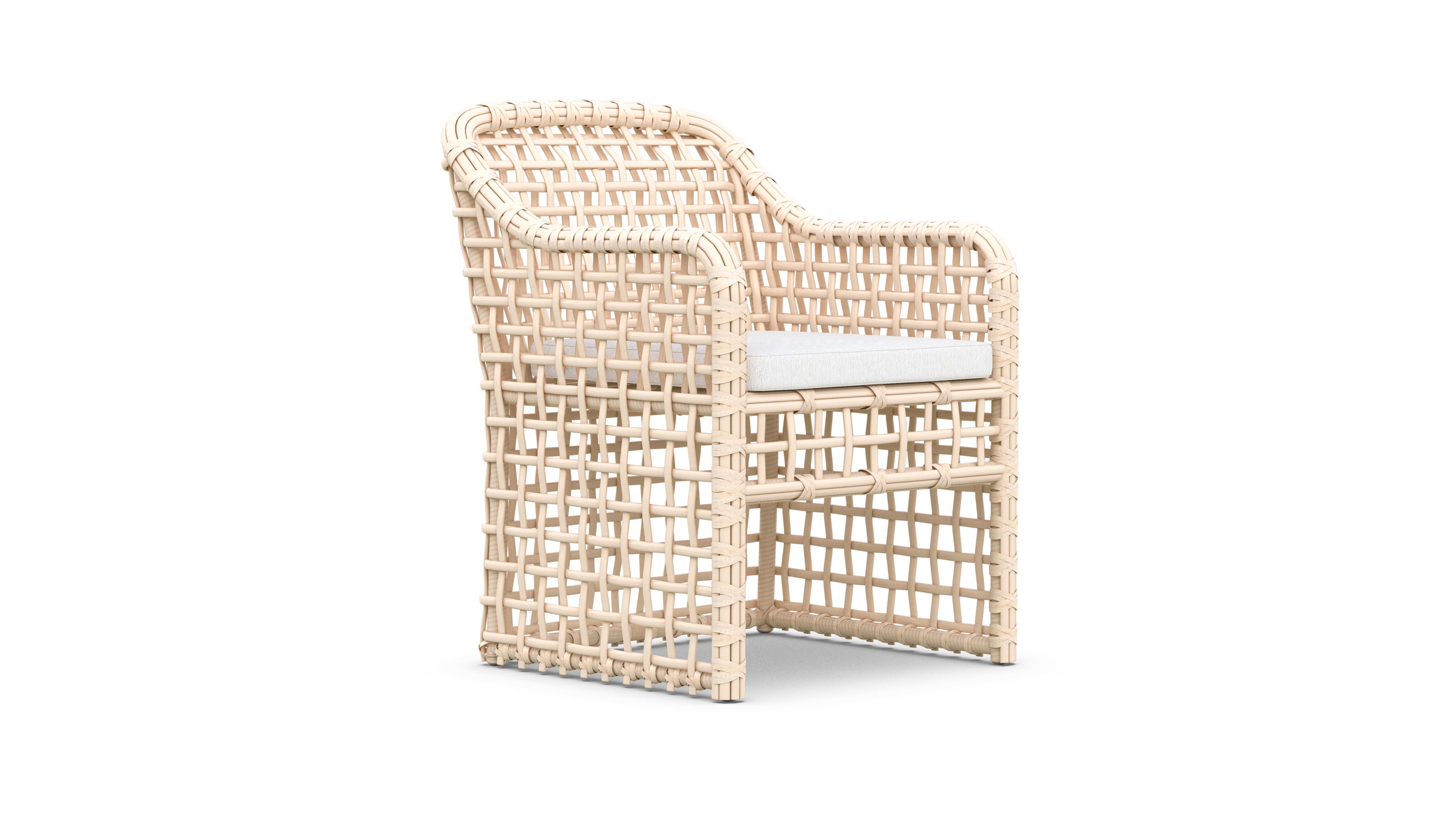 Azzurro Living Kiawah Dining Chair With Matte White Aluminum Frame and Almond All-Weather Wicker