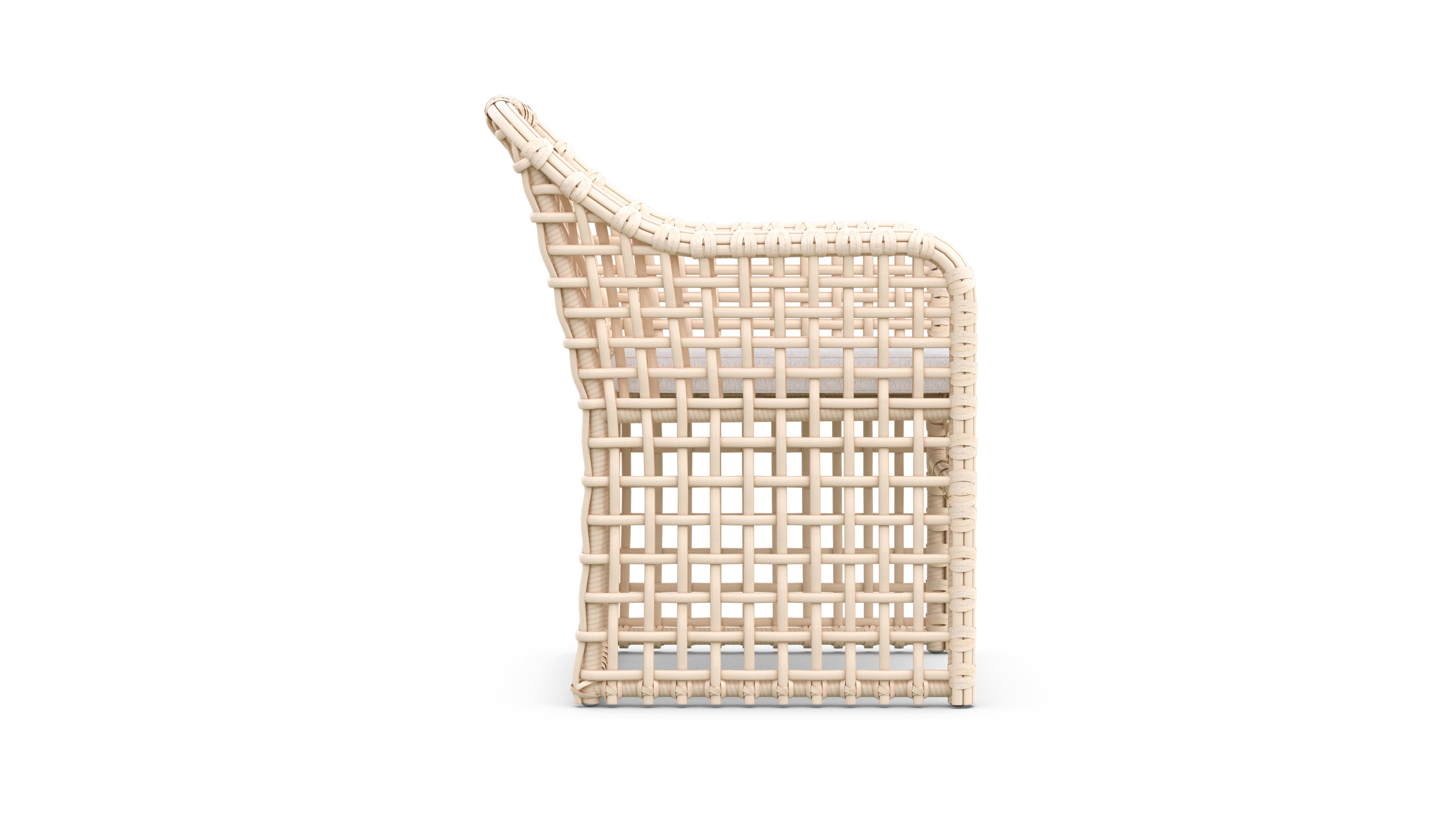 Azzurro Living Kiawah Dining Chair With Matte White Aluminum Frame and Almond All-Weather Wicker