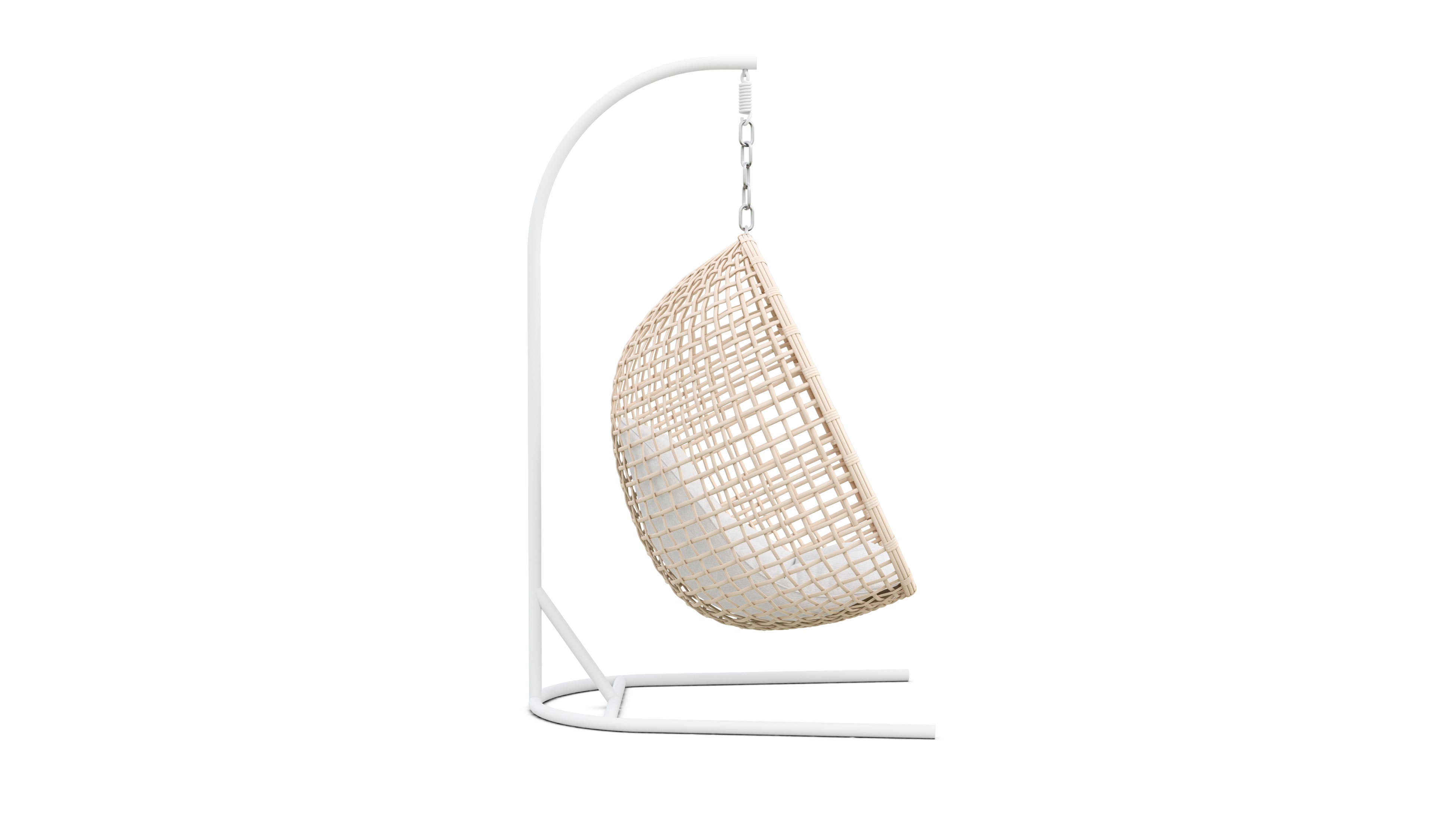Azzurro Living Kiawah Hanging Chair With Matte White Aluminum Frame And Almond All-Weather Wicker
