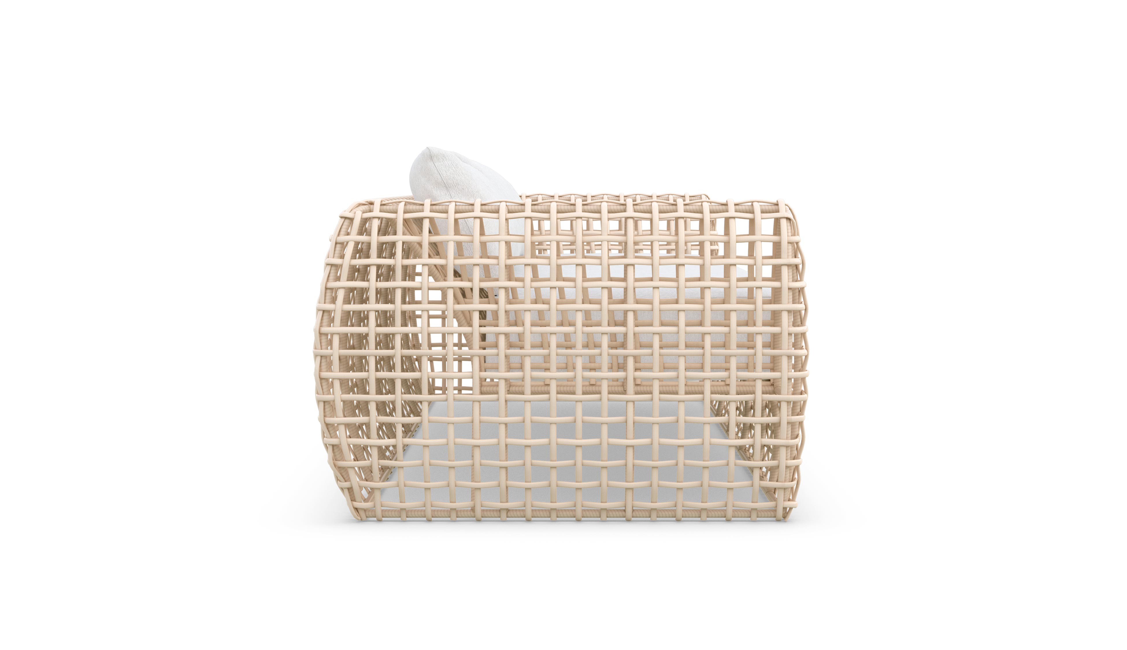 Azzurro Living Kiawah 3 Seat Sofa With Matte White Aluminum Frame and Almond All-Weather Wicker