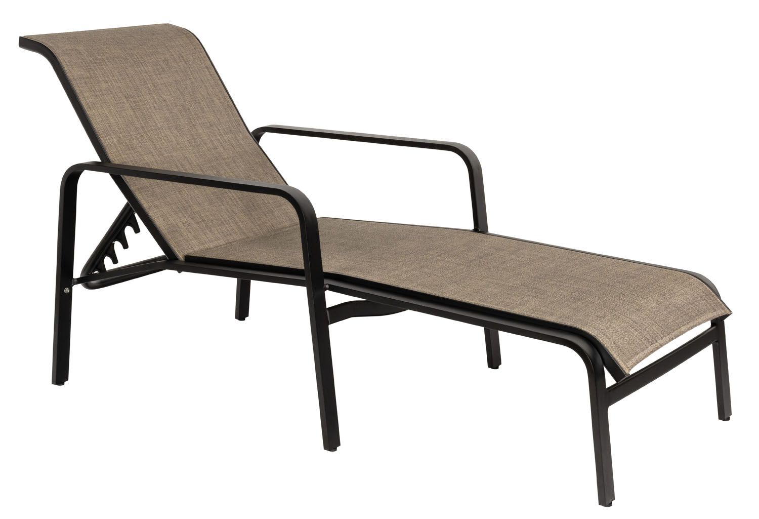 Woodard Landings Sling Adjustable Chaise Lounge - Stackable, Aged Teak, Augustine Alloy (Grade A), Grade A Fabric, Garden Chairs, Chaises, Landings , Aluminum, Chaise Lounge, Rectangular, Outdoor