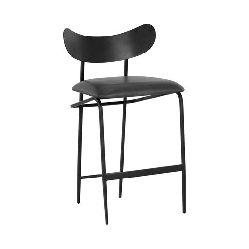 Sunpan Gibbons Counter Stool in Antique Brass - Charcoal Black Leather / Black - Bravo Portabella