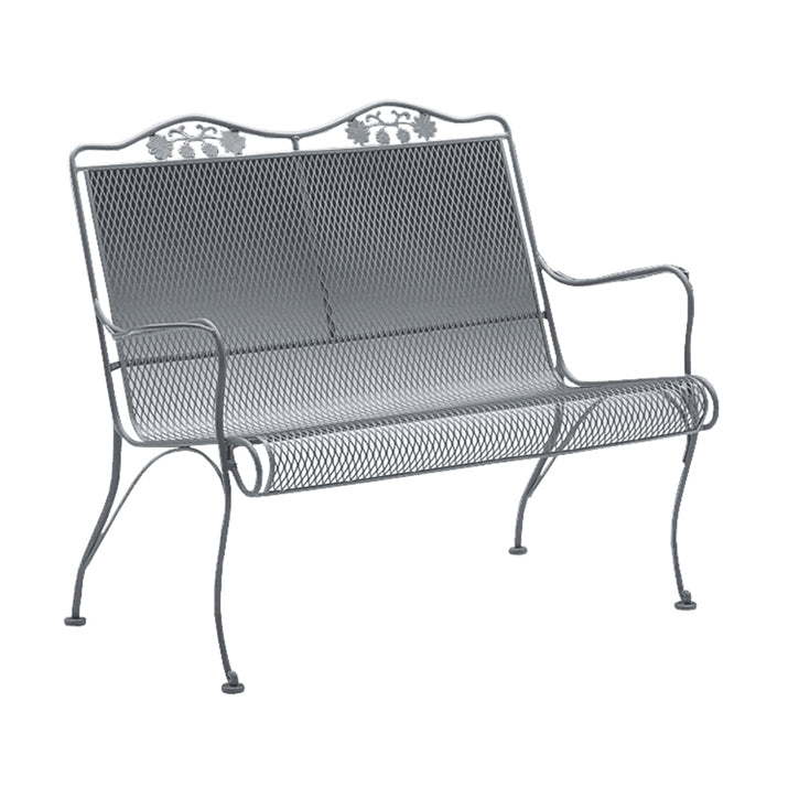 Woodard Briarwood High Back Love Seat with Optional Seat Cushion, Aged Teak, Beach Bum Creamsicle (Grade A), Grade A Fabric, Loveseats, Fabric, Iron, Curved, 4 Legs, Outdoor