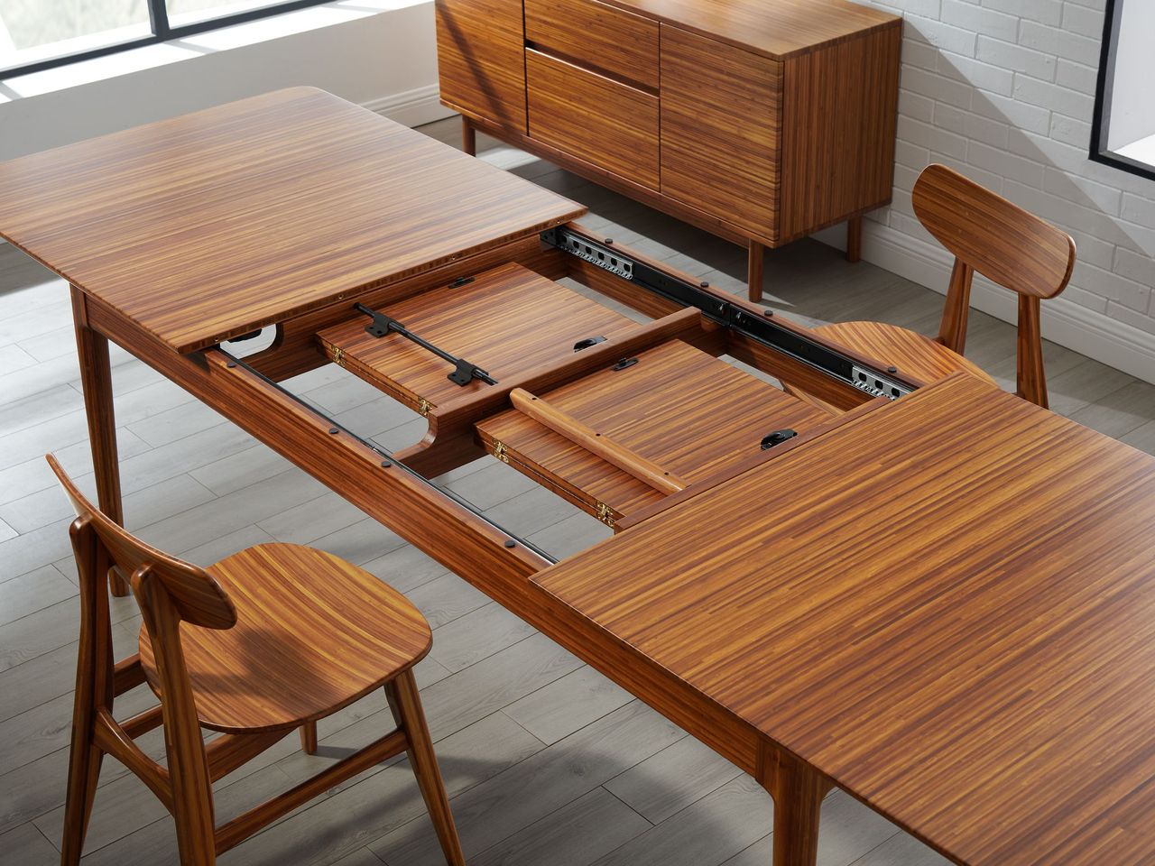 Greenington Erikka 110" Double-Leaves Extendable Dining Table, Amber
