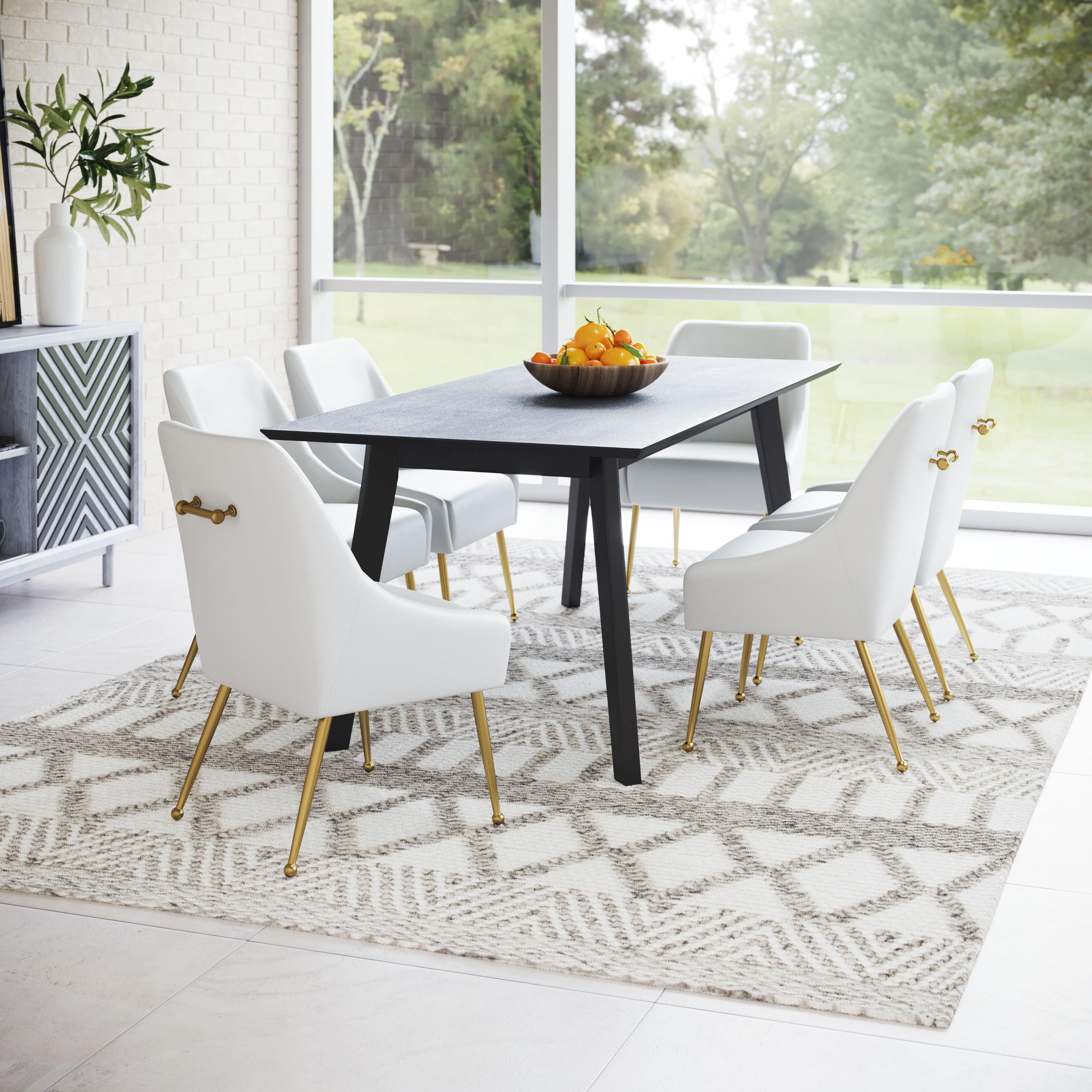 Zuo Modern Maxine Dining Chair, Gray & Gold, Dining Chairs, Faux Leather, Plywood, powder-coated Aluminum, Curved, 4 Legs, Indoor