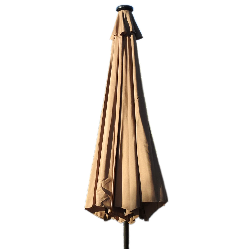AZ Patio Heaters Solar Market Umbrella with LED Lights in Red / Tan with Base