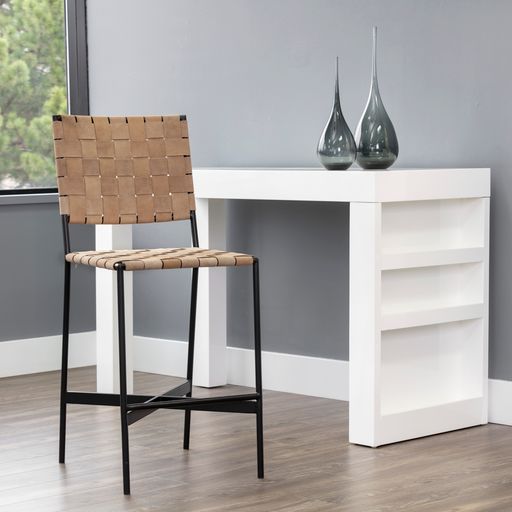 Sunpan Omari Counter Stool Black Leather / Sueded Light Tan Leather