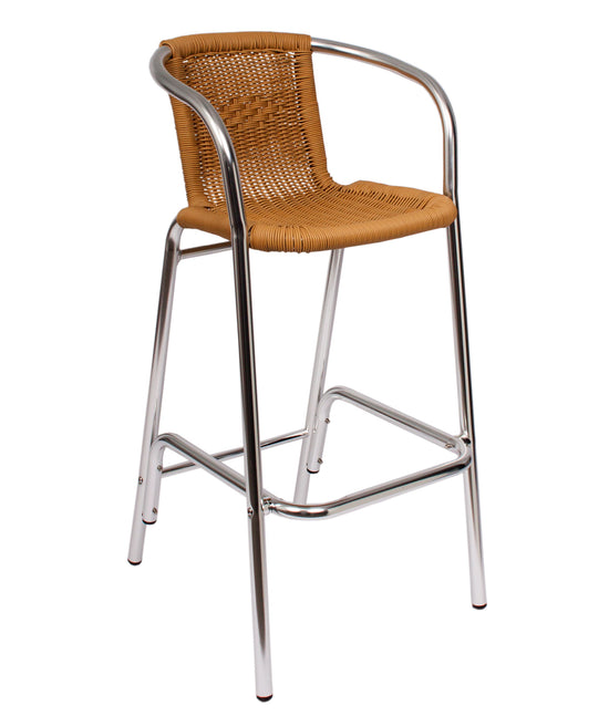 BFM Seating Madrid Arm Barstool Black Synthetic Wicker Anodized Aluminum
